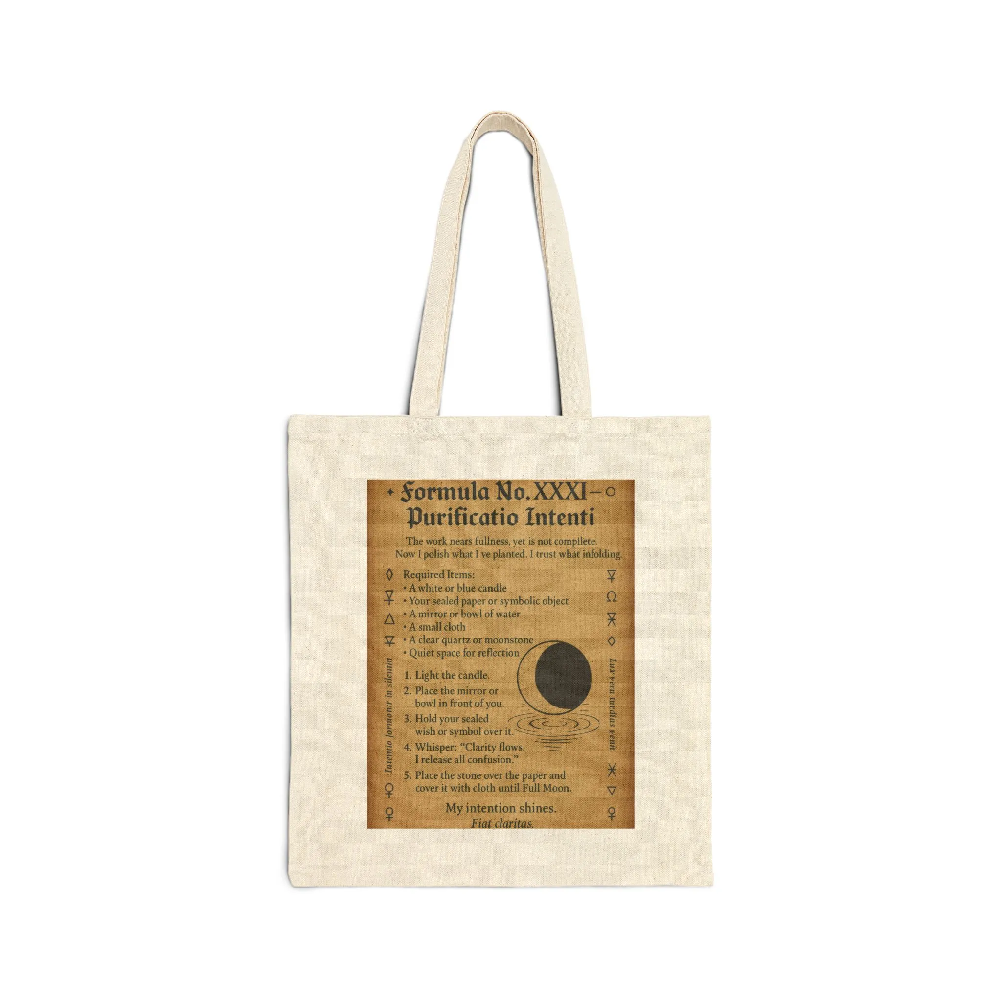 Waxing Gibbous Moon Ritual, Refinement Spell Page Design, Lunar Magic Tote Bag, Spiritual Purity Cotton Canvas Tote Bag - Image 2