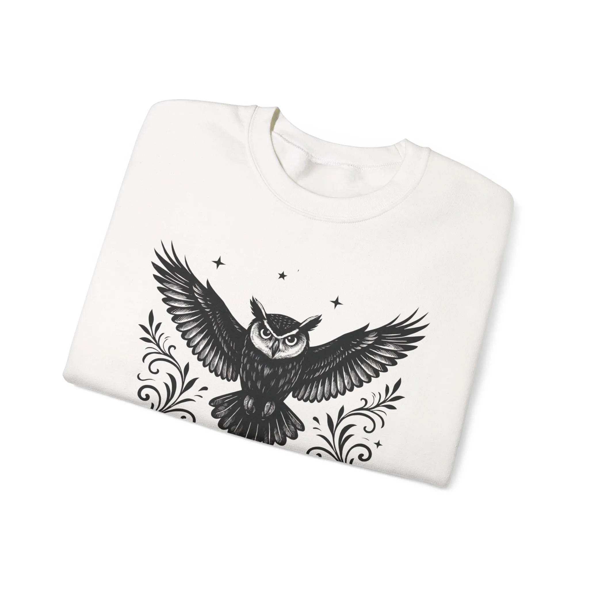 Eyes of the Night Owl Sweatshirt, Mens Dark Gothic Sweatshirt, Mysterious Owl Graphic Pullover, Forest Bird of Night Design, Halloween Gift - Image 6