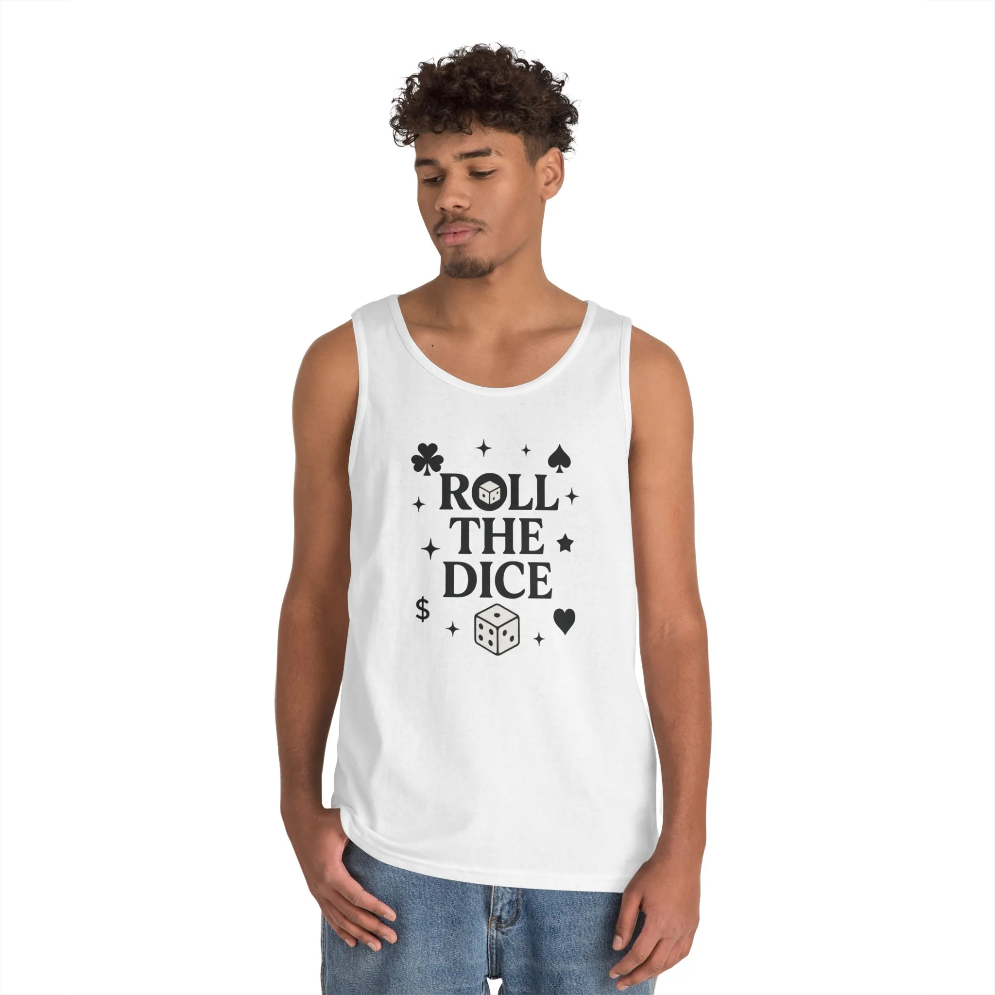 Playful Dice Tank Top, Mens Heavy Cotton Gaming Apparel, Casual Wear, Party Outfit, GYM Lover Gift, Summer Essential - Image 6