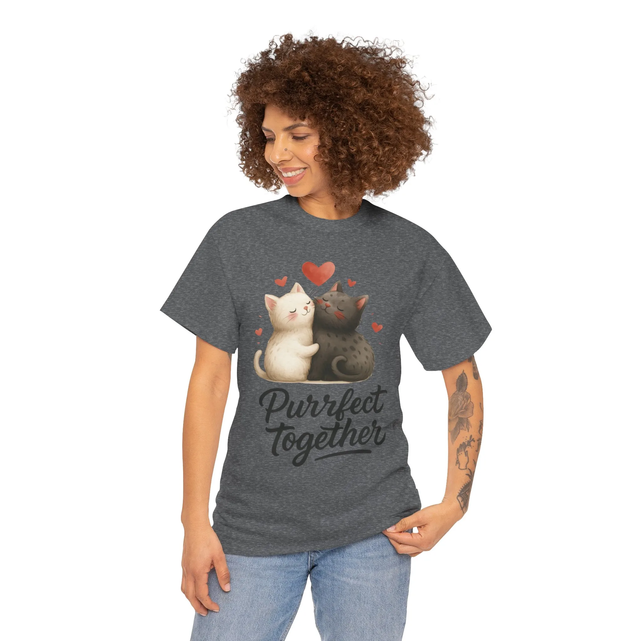 Purrfect Together Cat Tee, Cute Cat Lovers Gift, Funny Animal T-Shirt, Unisex Cotton Graphic Tee, Perfect for Valentine's Day, Pet [...] - Image 11