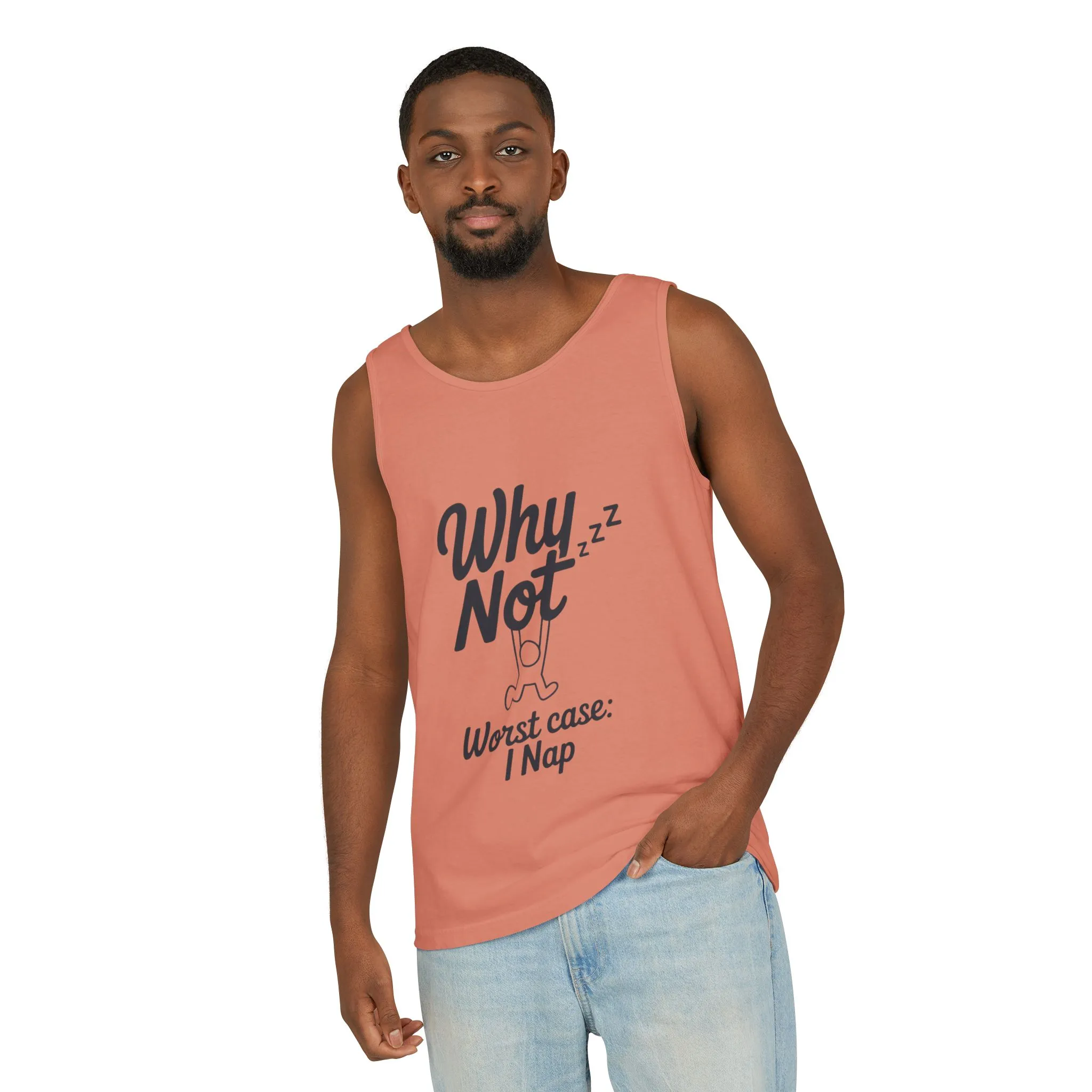 Comfy Mens Tank Top - Why Not? | Perfect for Relaxing, Gift for Nappers, Summer Wear, Vacation Apparel, Hilarious Lounge Top - Image 6