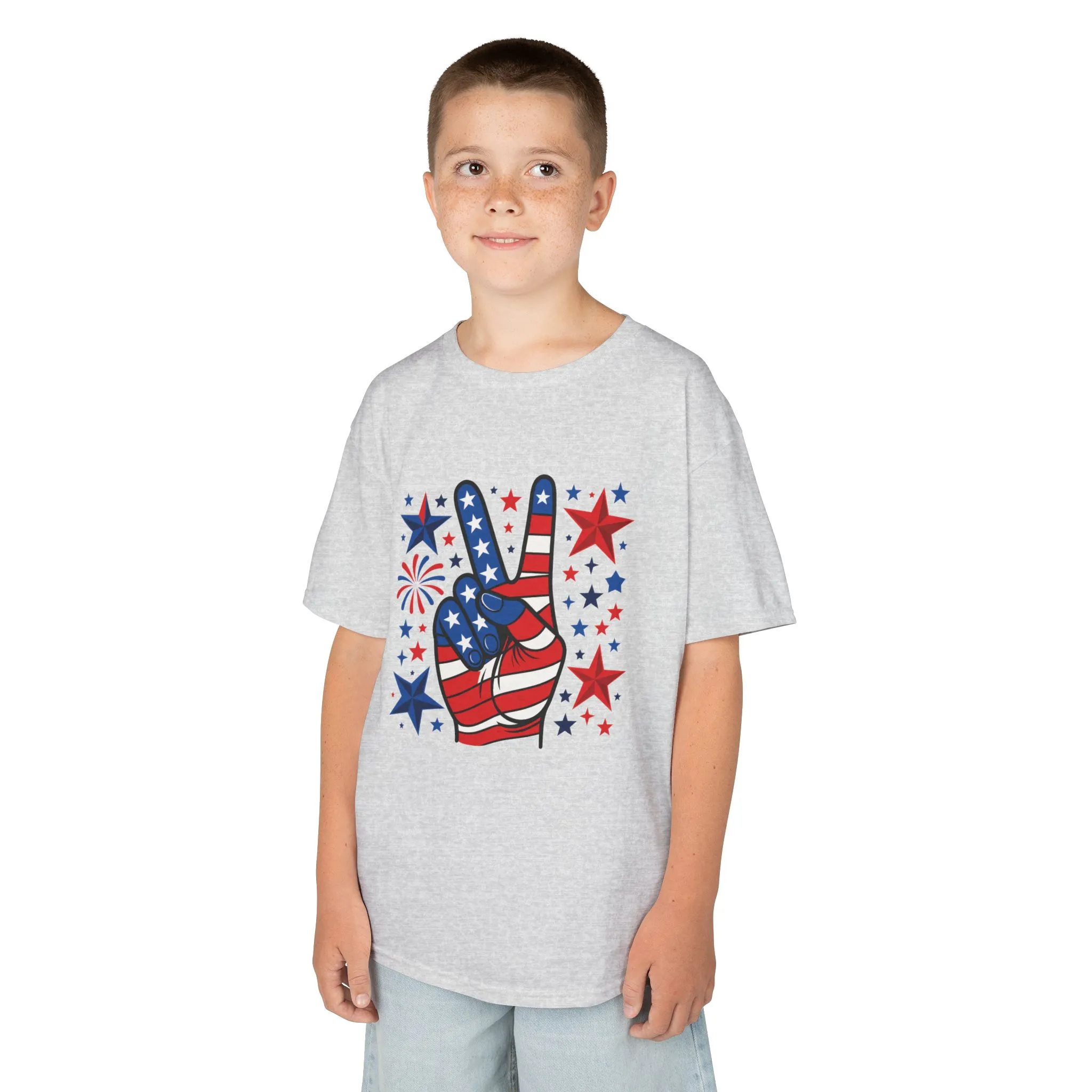 Kids Peace Sign Tee, Patriotic Children's T-Shirt, Americana Style Tee, July 4th Outfit, Independence Day Gift, Star-Spangled Shirt - Image 5