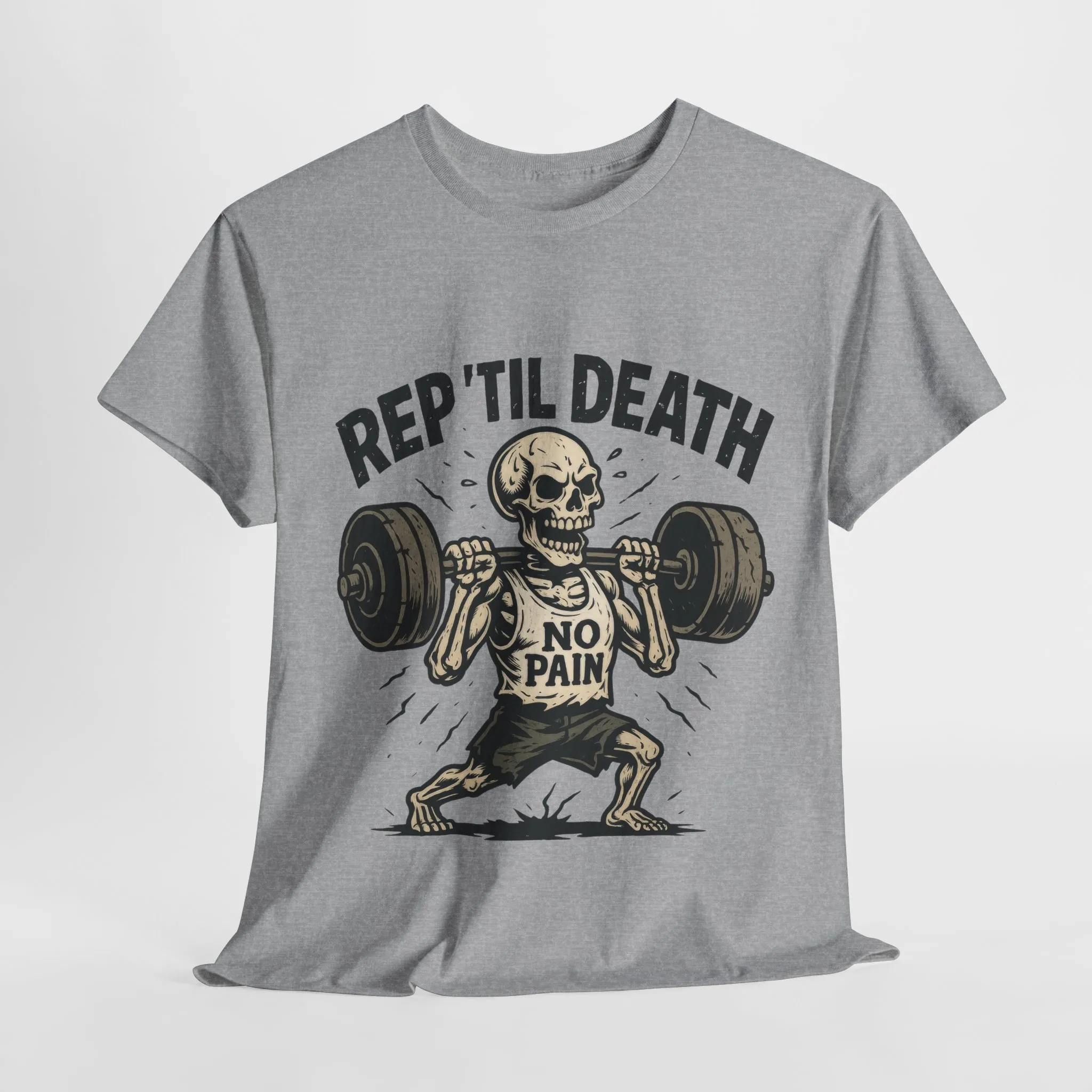 Mens Hardcore Fitness Shirt, No Pain Skeleton Workout Tee, Shirt for Fitness Lovers, Humor Gift for Bodybuilders, Rep Til Death Workout Tee - Image 5
