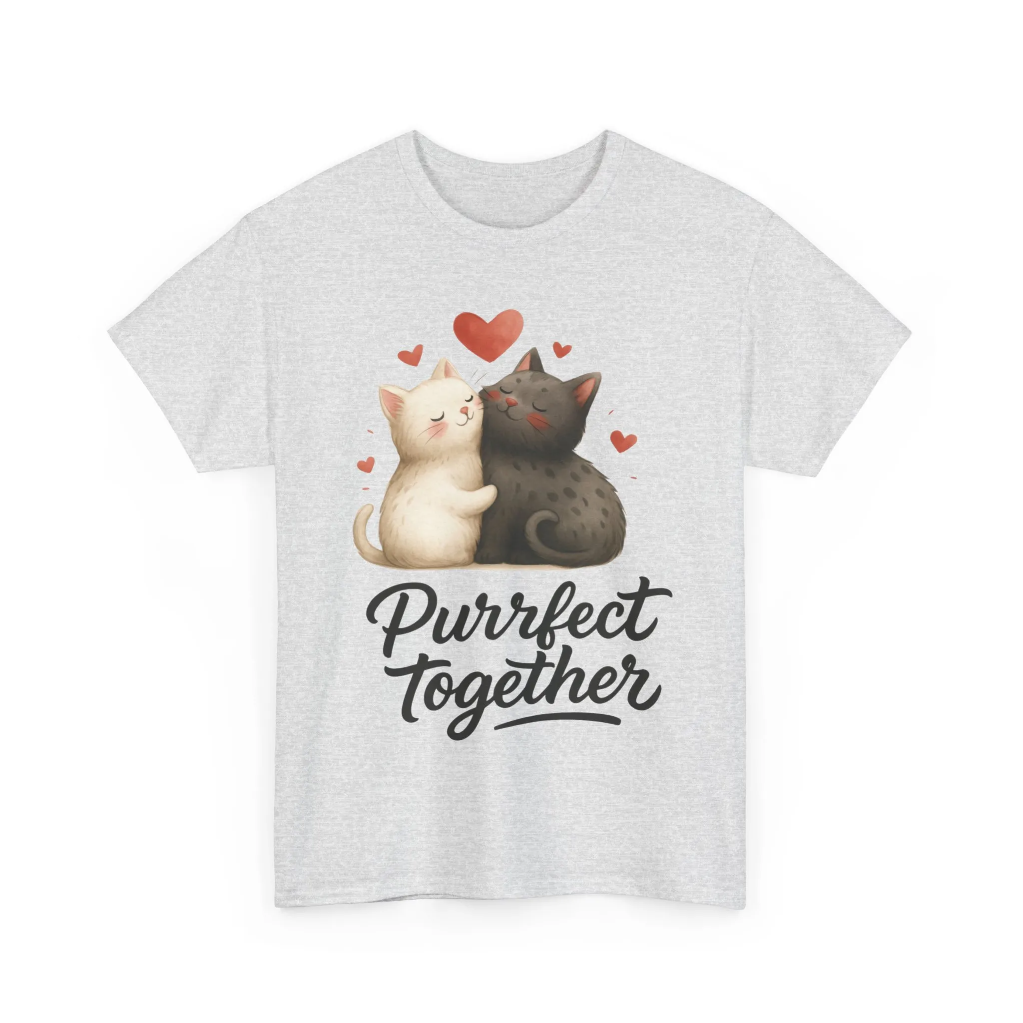 Purrfect Together Cat Tee, Cute Cat Lovers Gift, Funny Animal T-Shirt, Unisex Cotton Graphic Tee, Perfect for Valentine's Day, Pet [...] - Image 4