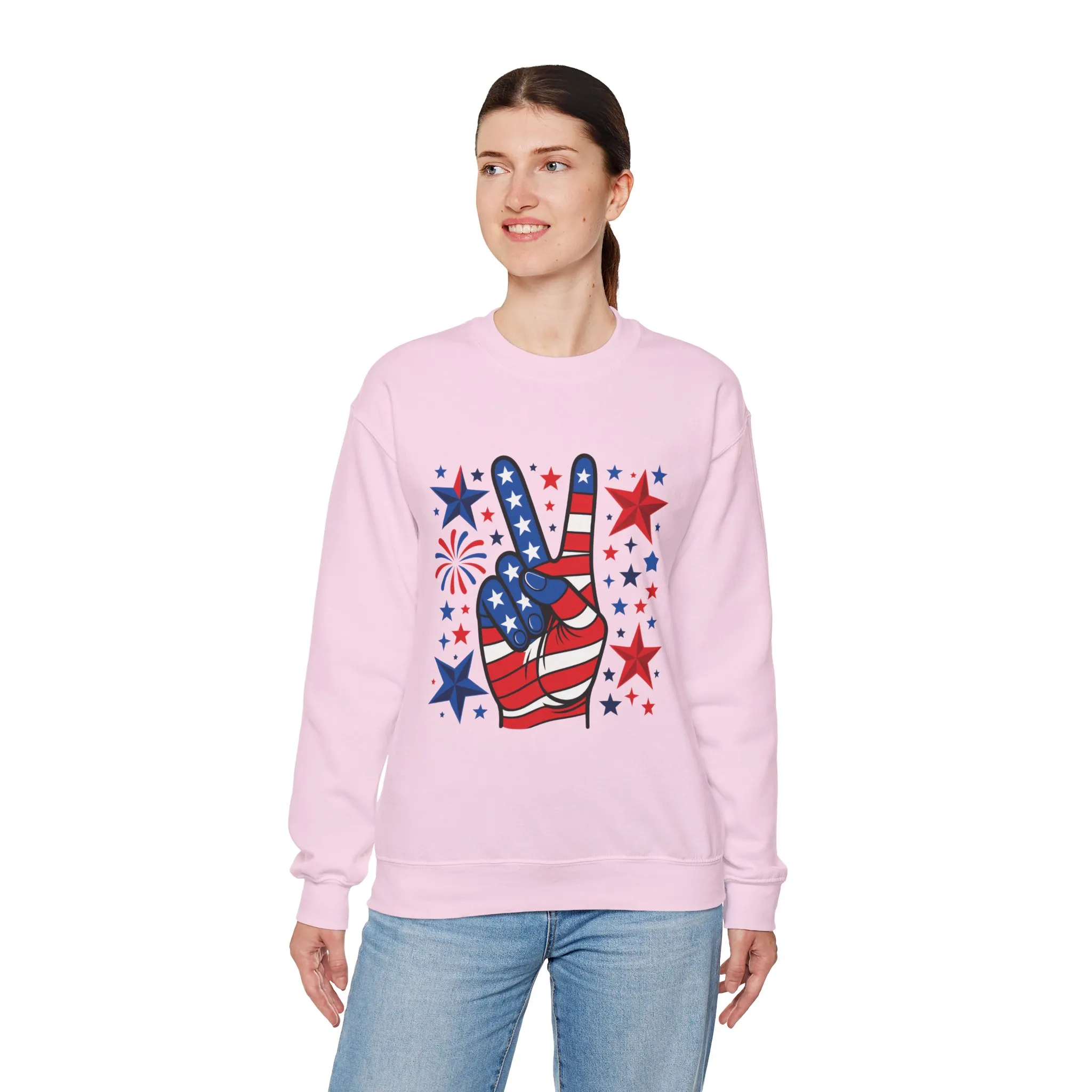 Patriotic Peace Crewneck Sweatshirt - Unisex Heavy Blend, 4th of July Clothing, Peace Sign Design, Casual Wear, Gift for Him/Her - Image 46