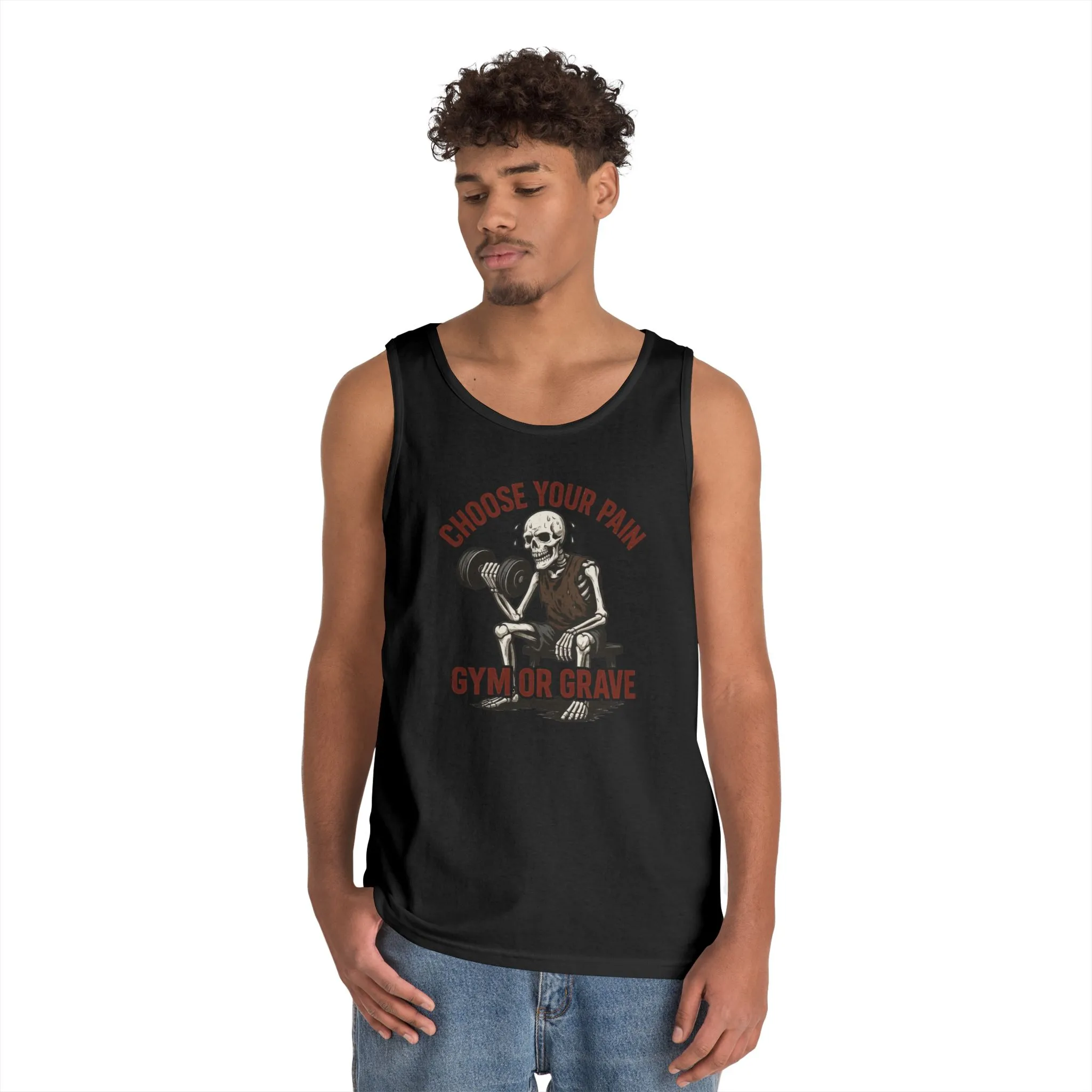 Choose Your Pain Gym Tank Top, Funny Skeleton Workout Tee, Dark Gym Humor Gift, Halloween Gym Shirt, Motivational Tees, Dark Fitness Humor - Image 9