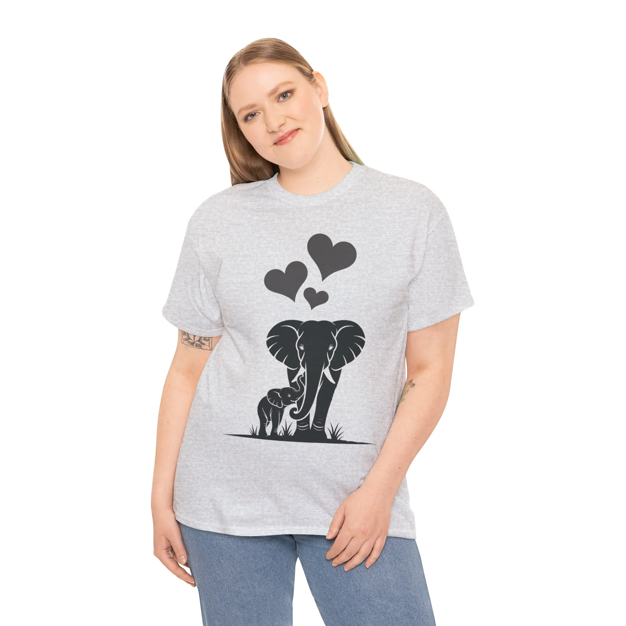 Elephant Mom and Baby T-Shirt, Elephant Love Cotton Tee, Cute Animal Shirt, Animal Lover Gift, Cute Minimalist Elephant Design - Image 3