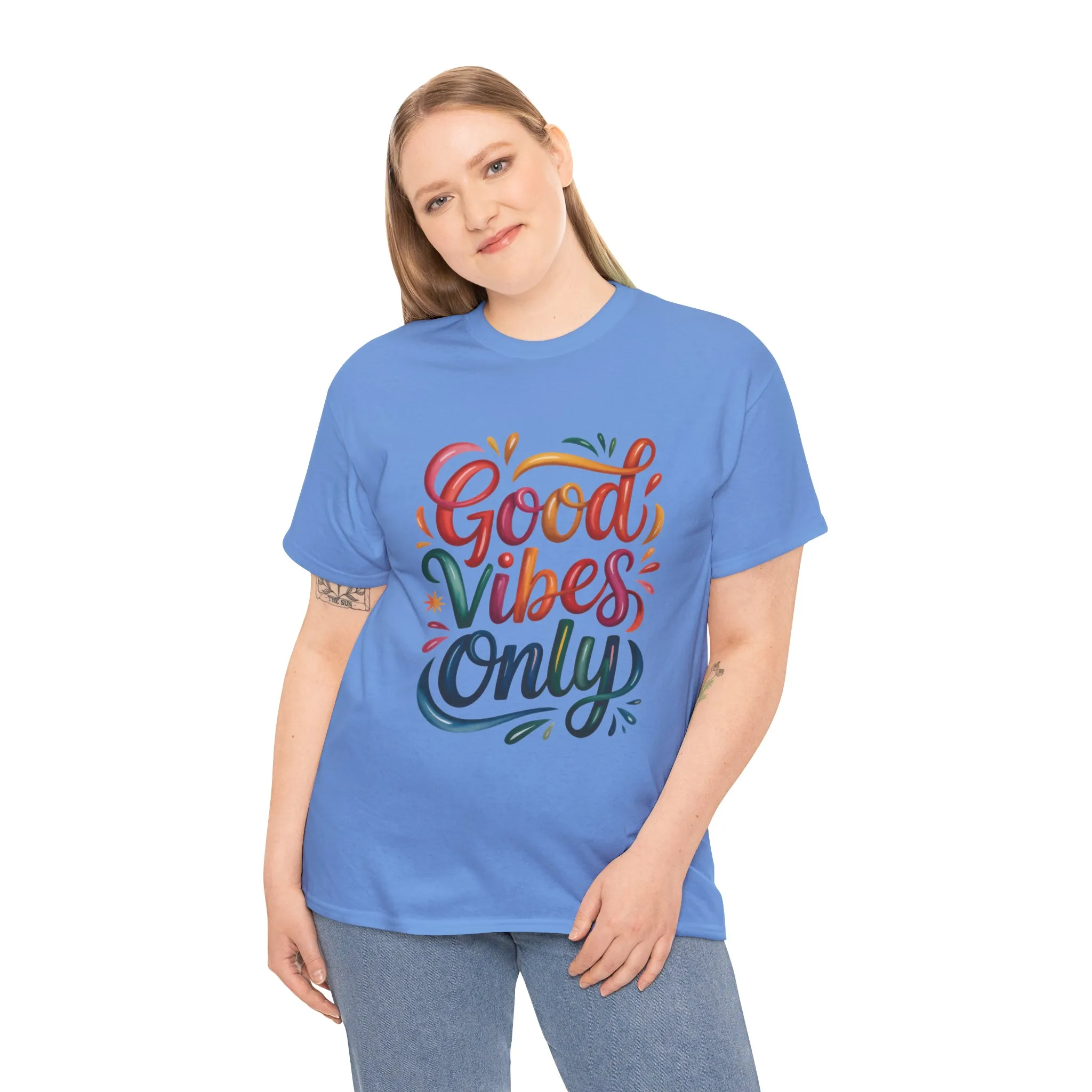 Good Vibes Only Womens Heavy Cotton Tee, Casual Wear, Gift for Friends, Relaxed Fit, Summer Style, Positive Affirmation Shirt - Image 36