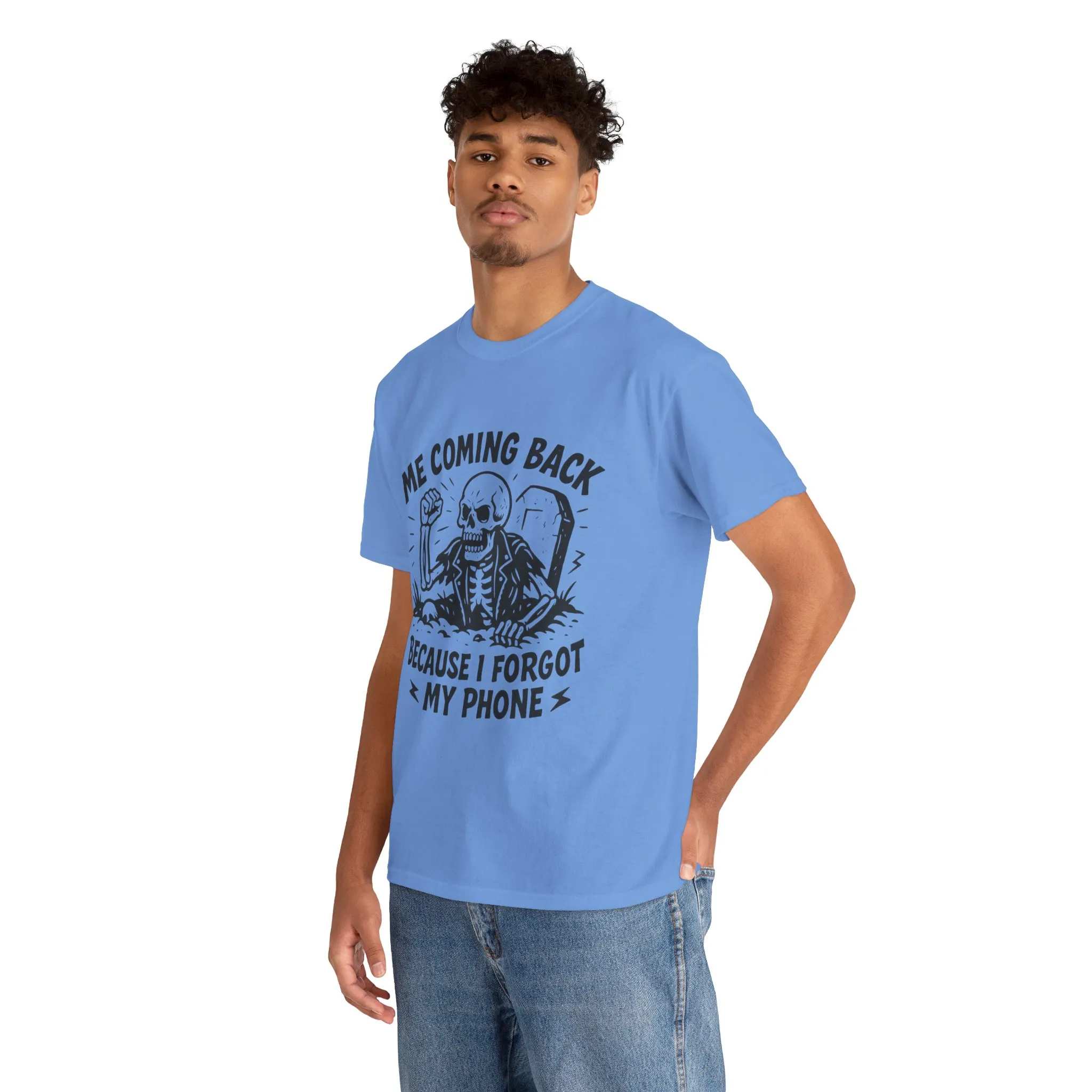 Forgot My Phone T-Shirt, Funny Skeleton Coming Back From Grave Tee, Dark Humor Shirt for Men, Humor Tee, funny skull shirt - Image 3