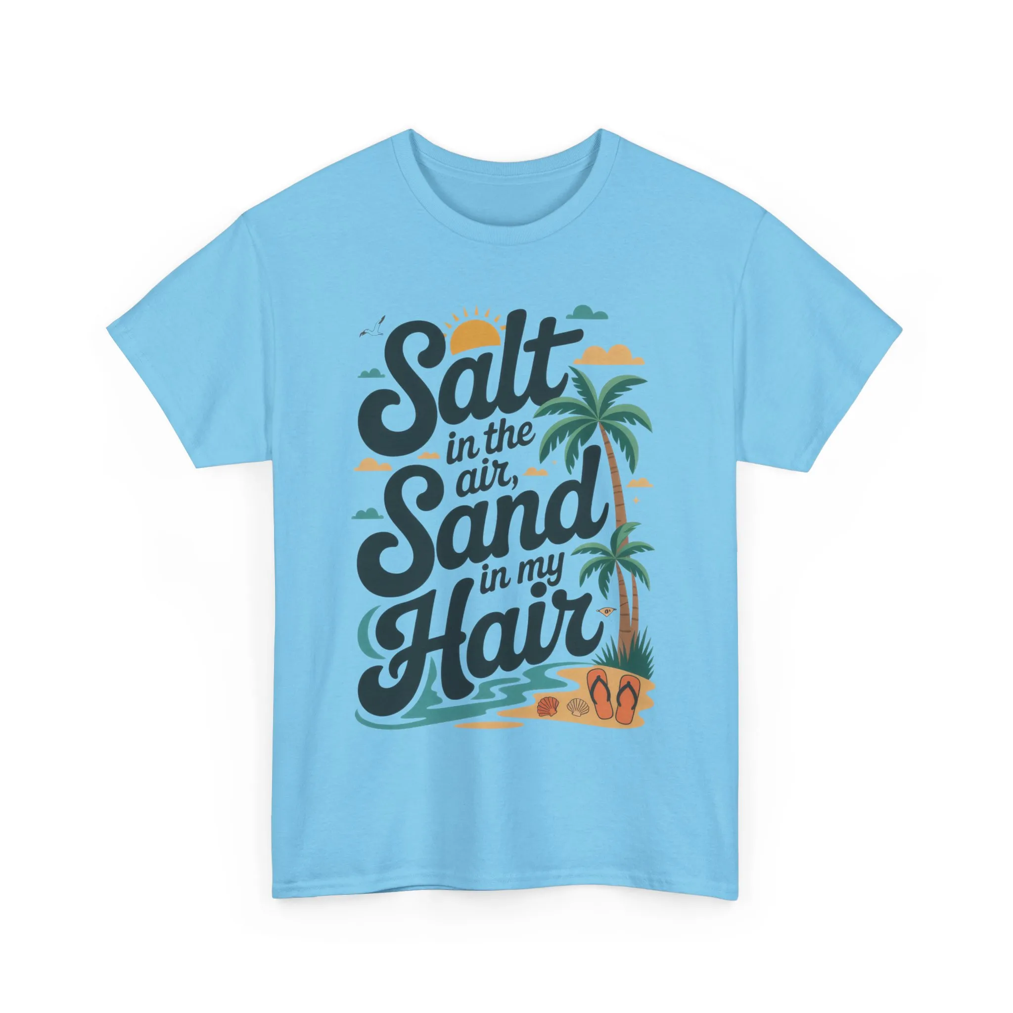 Salt in the Air Sand in My Hair Shirt, Beach Summer Vibes Graphic T-Shirt, Tropical Ocean Palm Design, Ocean-Themed Shirt, Gift Beach Lovers - Image 26