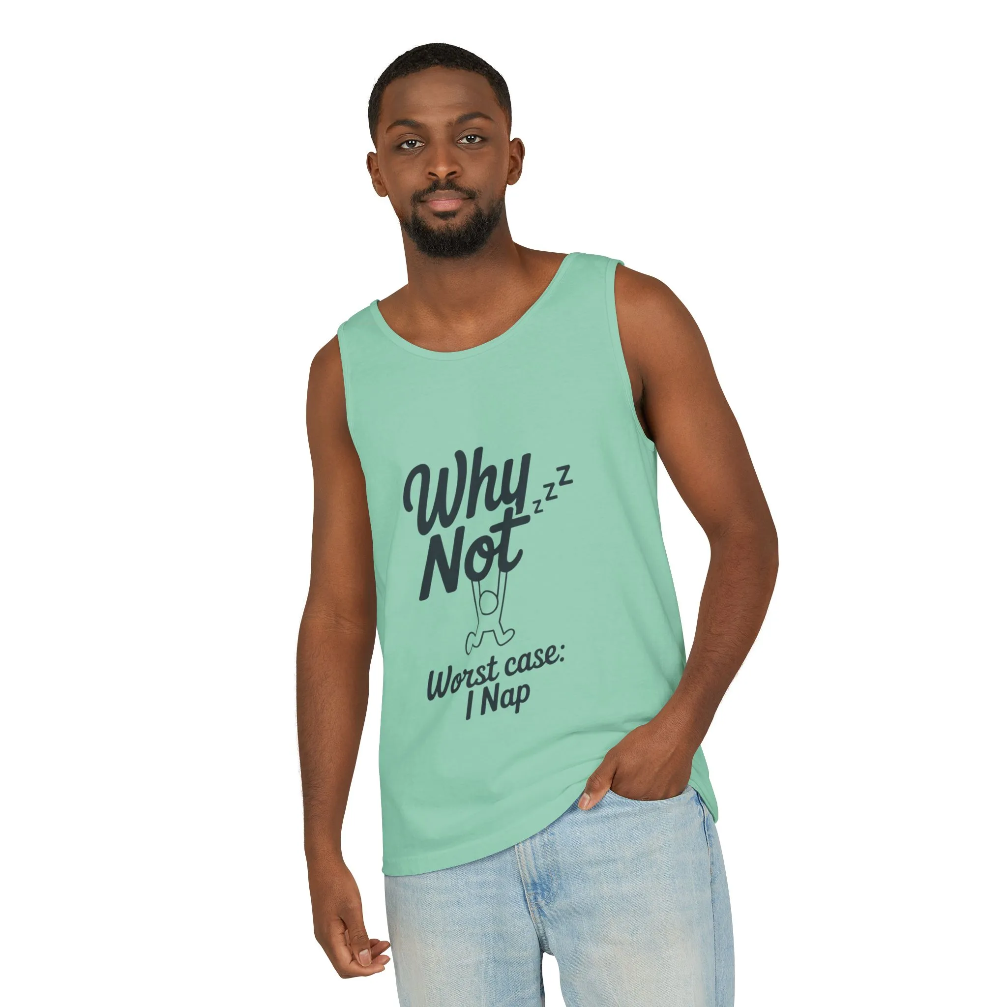 Comfy Mens Tank Top - Why Not? | Perfect for Relaxing, Gift for Nappers, Summer Wear, Vacation Apparel, Hilarious Lounge Top - Image 10