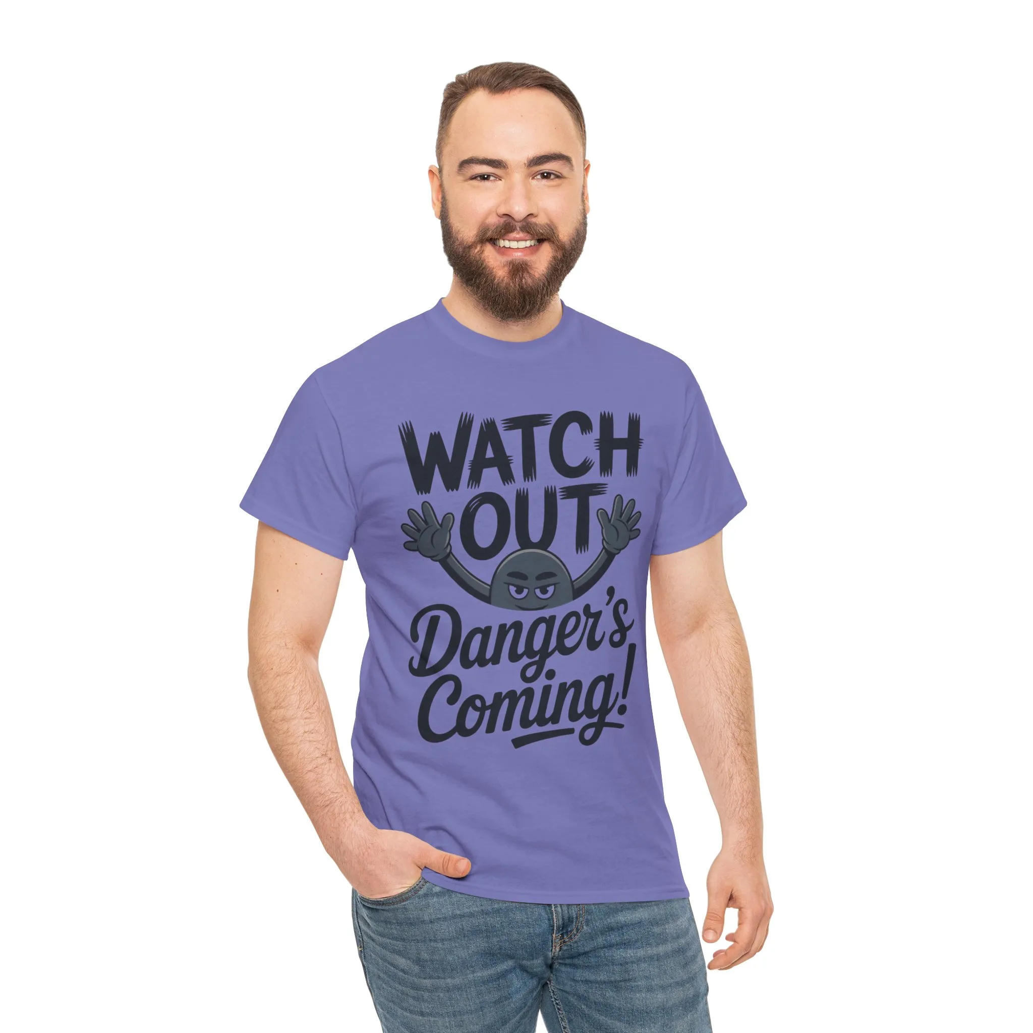 Funny "Watch Out" Cartoon Character T-Shirt, Sketch Style Unisex Heavy Cotton Tee, Minimalist Humorous Graphic Tee, Gift for Him/Her - Image 42