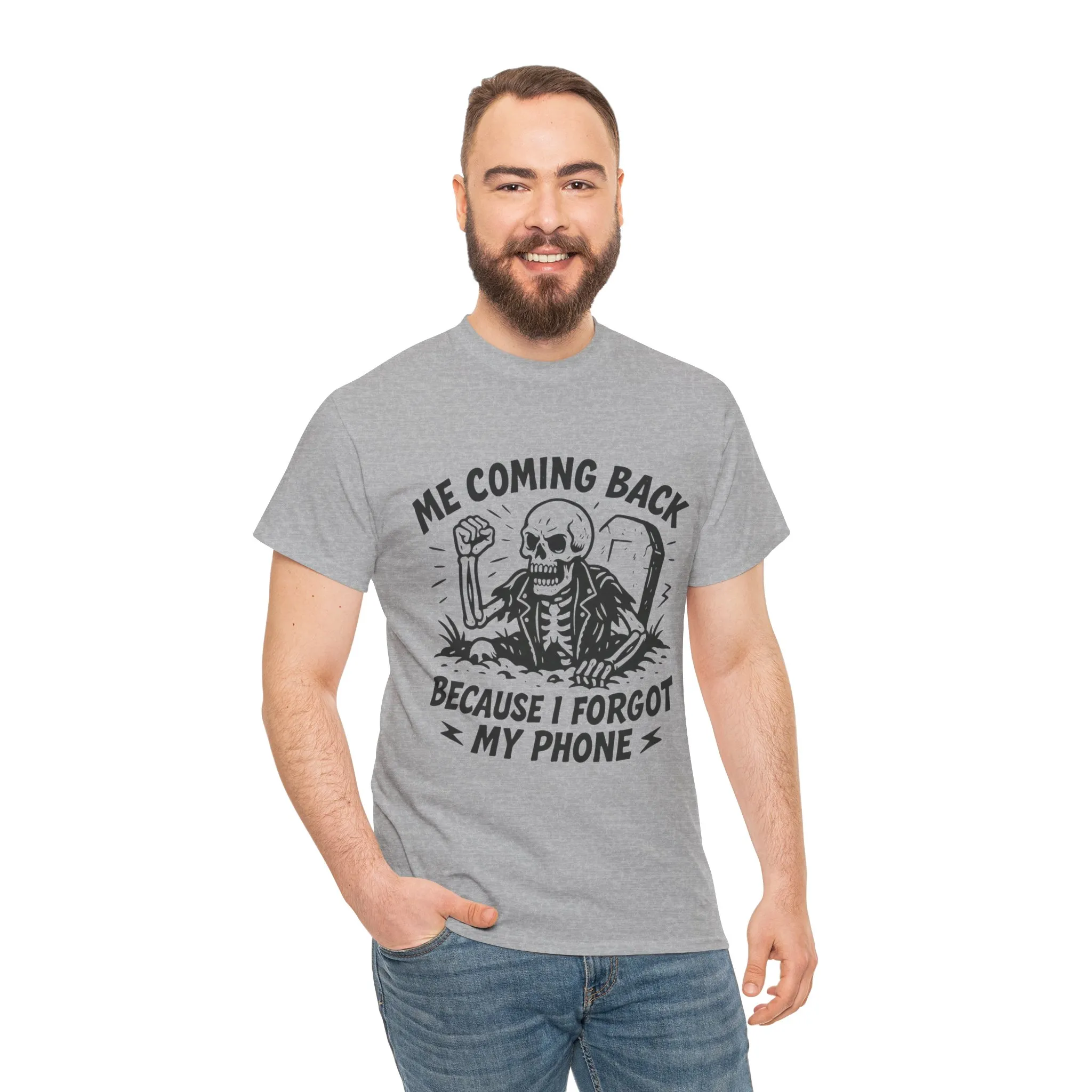 Forgot My Phone T-Shirt, Funny Skeleton Coming Back From Grave Tee, Dark Humor Shirt for Men, Humor Tee, funny skull shirt - Image 11