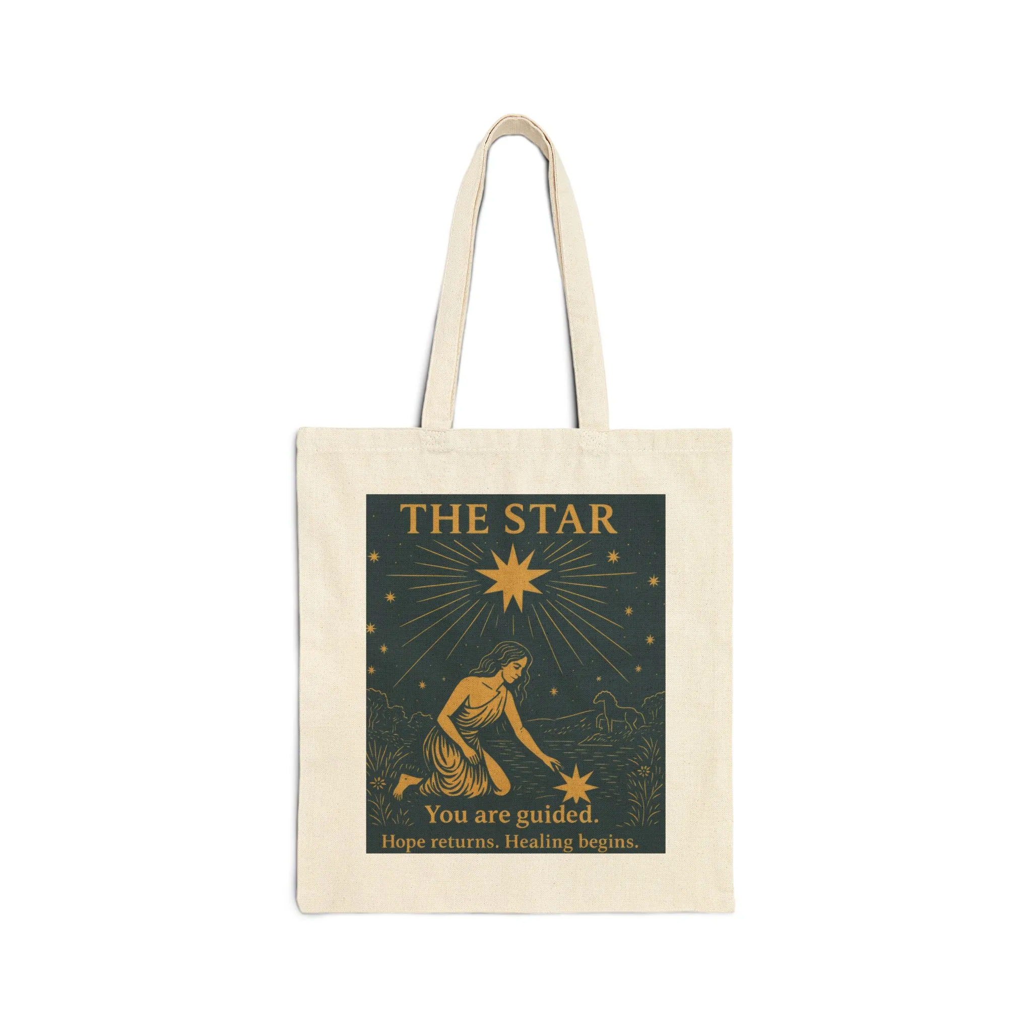 The Star Tarot Cotton Tote Bag, Hope & Healing Spiritual Gift, Mystical Moon Star Canvas, Tarot Bag, Astrological Gift, Spiritual Canvas Bag - Image 2