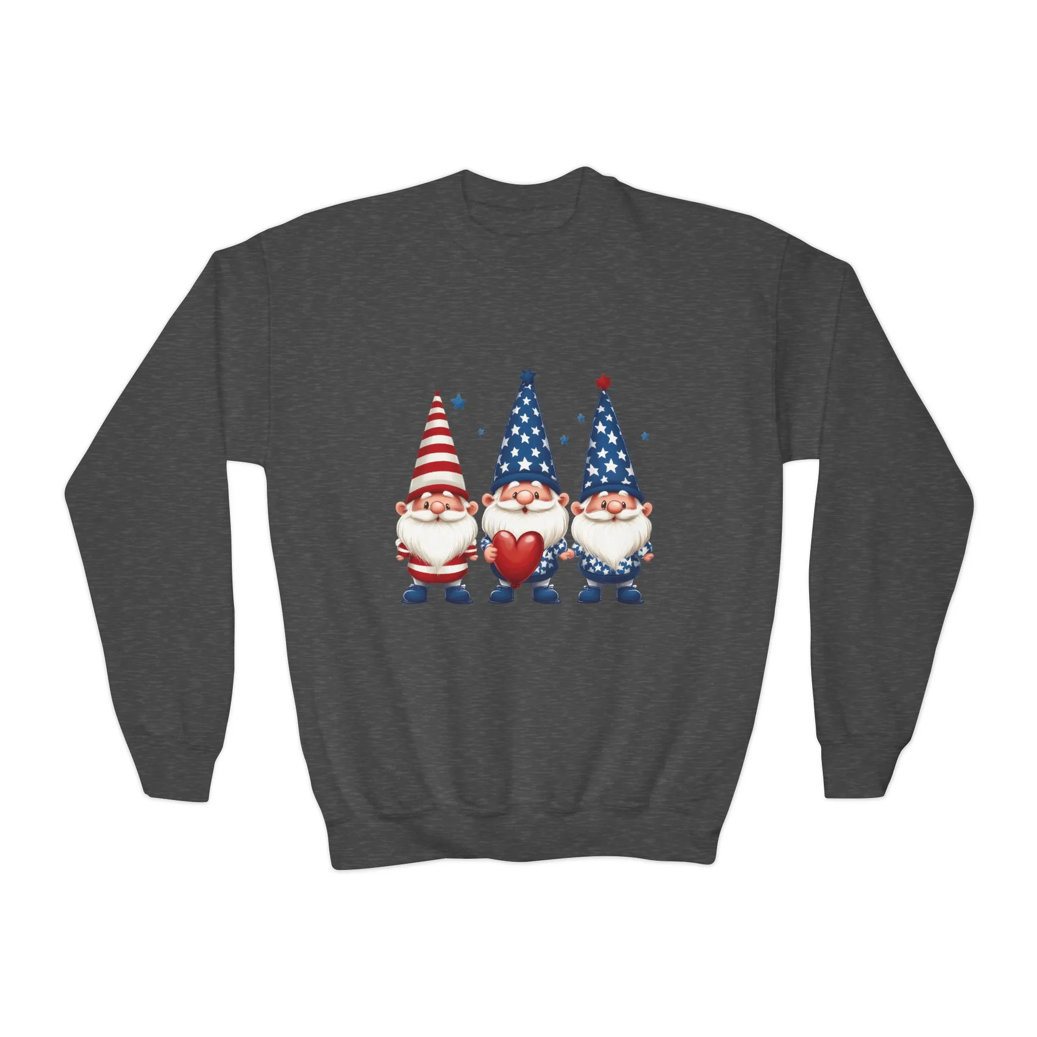 Patriotic Gnome Youth Crewneck Sweatshirt, 4th of July Sweatshirt, Cute Gnome Pullover, Summer Camp Outfit, Kids Holiday Apparel - Image 5