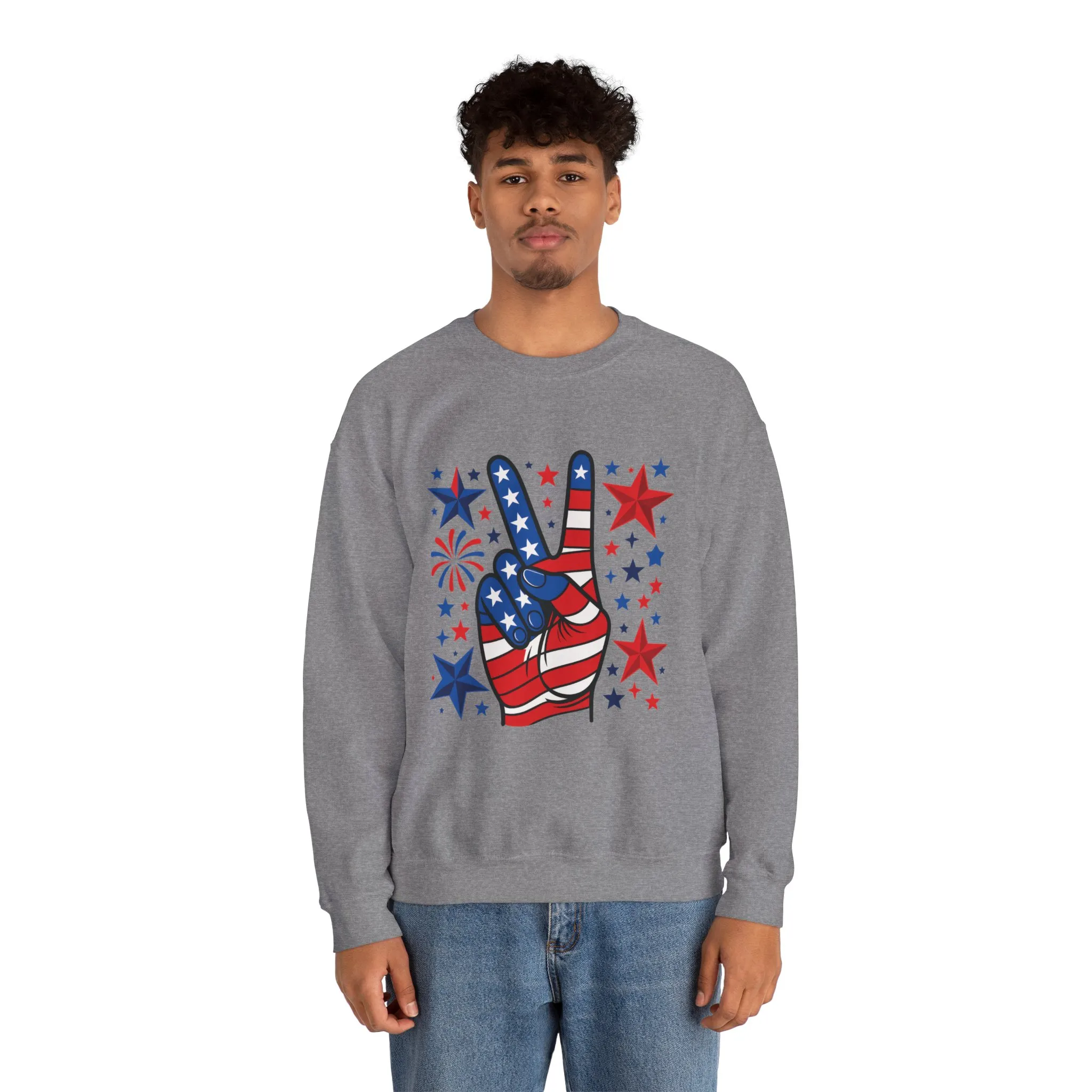 Patriotic Peace Crewneck Sweatshirt - Unisex Heavy Blend, 4th of July Clothing, Peace Sign Design, Casual Wear, Gift for Him/Her - Image 19