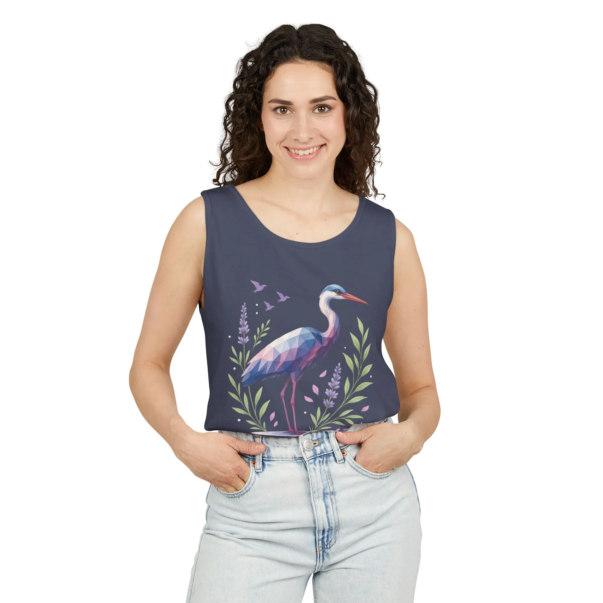 Polygonal Heron Graphic Tank, Womens Artistic Bird Summer Top, Geometric Crane, Bird Lovers Gift, Yoga Shirt, Fitness Apparel, Casual Wear - Image 17