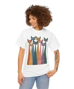 Cat Design Unisex Cotton Tee, Cat Lover Gift, Fun T-Shirt for Pet Owners, Colorful Retro Cat Graphic T-Shirt, Vintage Style Cute Cats Shirt