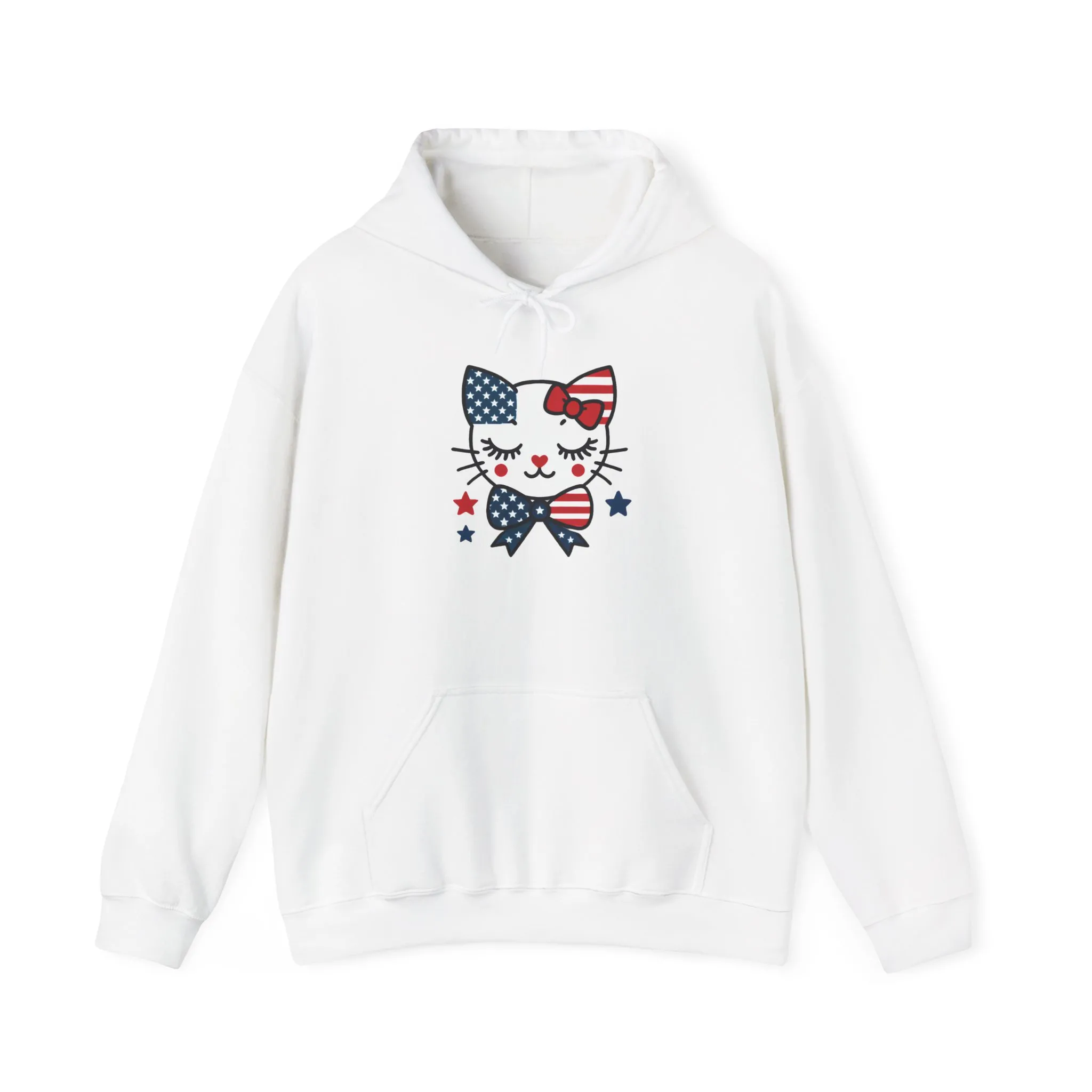 Cute Cat Patriot Womens Hoodie, Womens Heavy Blend Sweatshirt, Gift for Cat Lovers, 4th of July Apparel, Perfect for Independence Day - Image 4