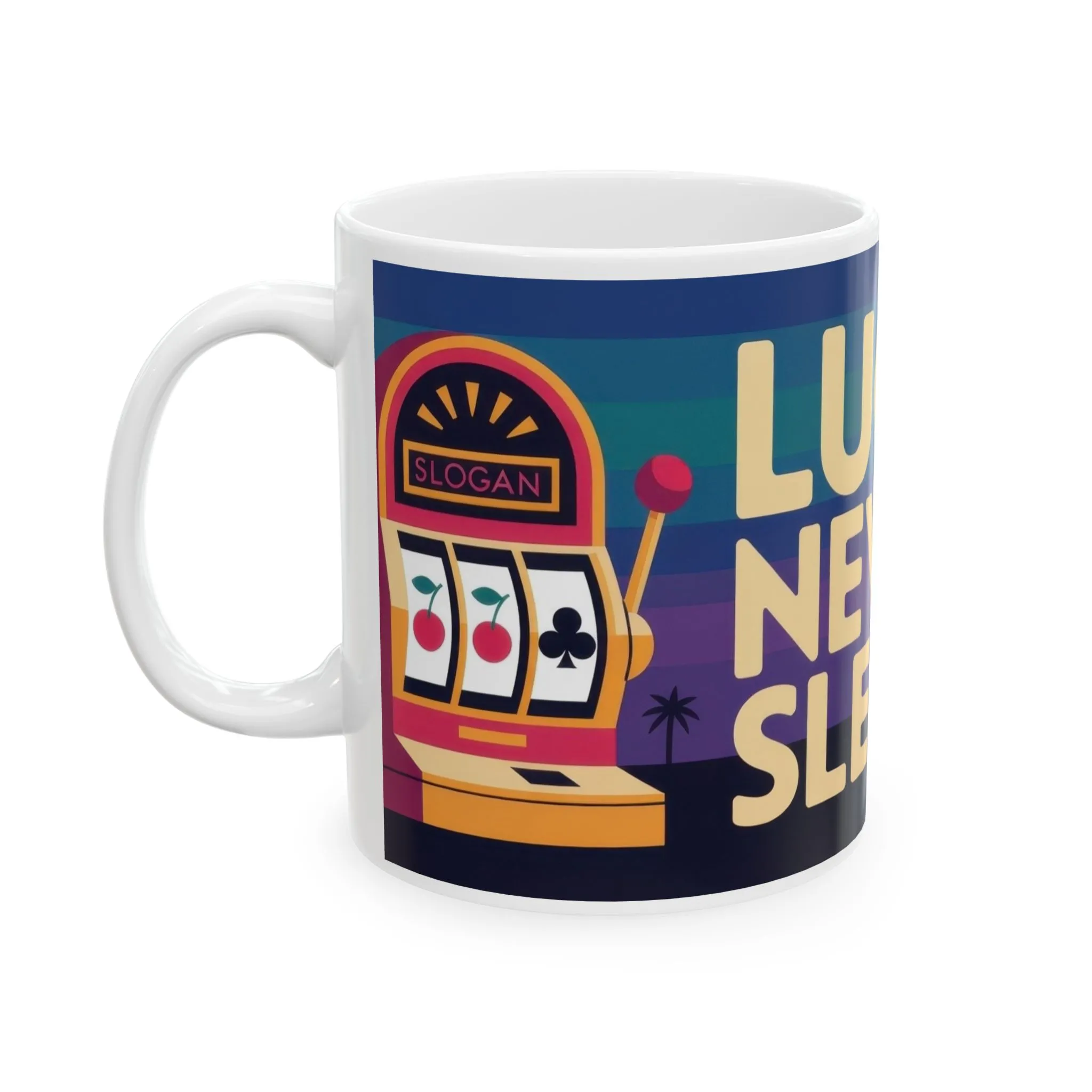 LUCK NEVER SLEEPS Mug, Retro Vegas Slot Machine Coffee Cup, Casino Gift, Gambling Lover Gift Idea, Perfect for Gamers, Poker Nights - Image 4