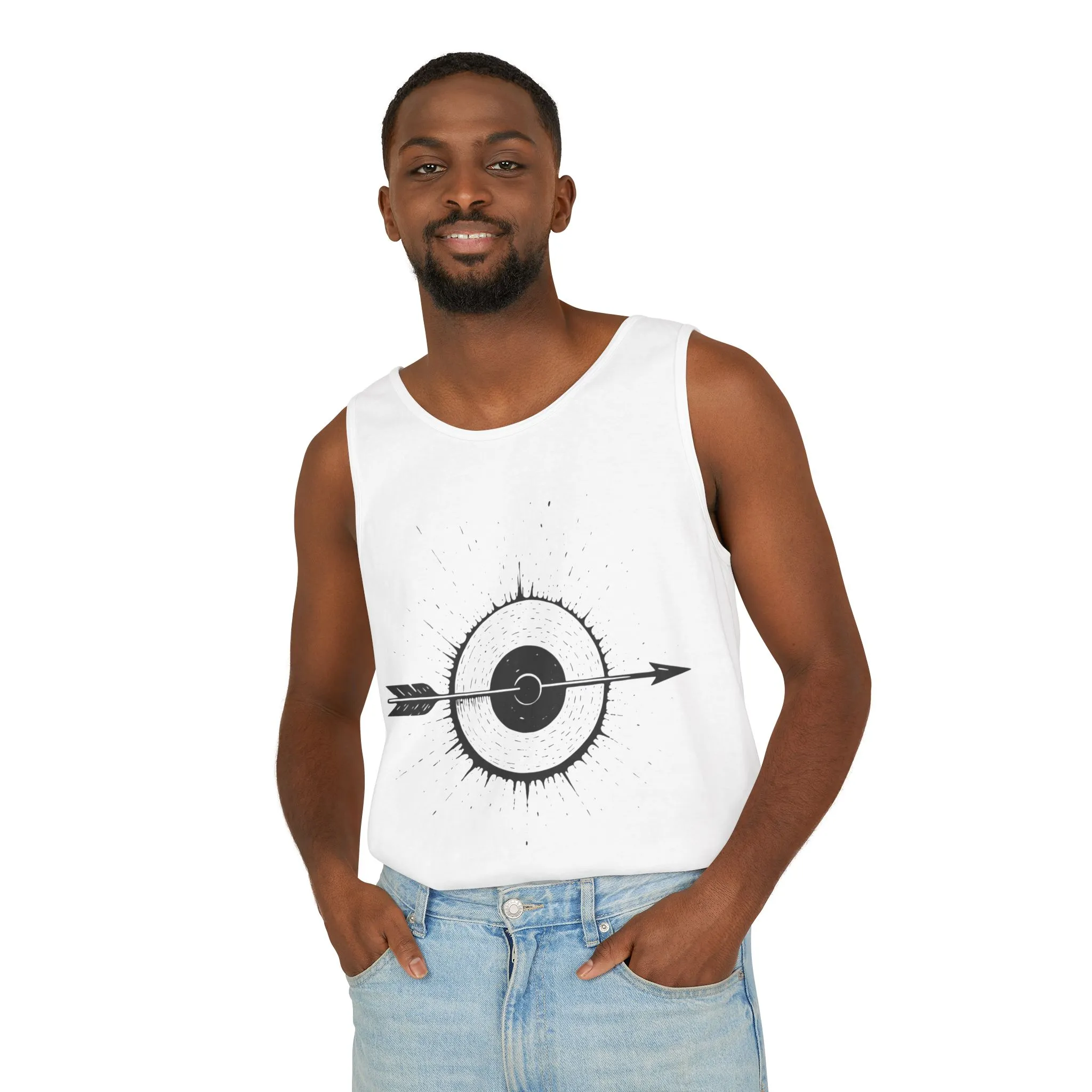 Mens Garment-Dyed Tank Top with Target Arrow Design, Casual Wear, Summer Essentials, Gym Wear, Gifts for Archery Lovers - Image 6