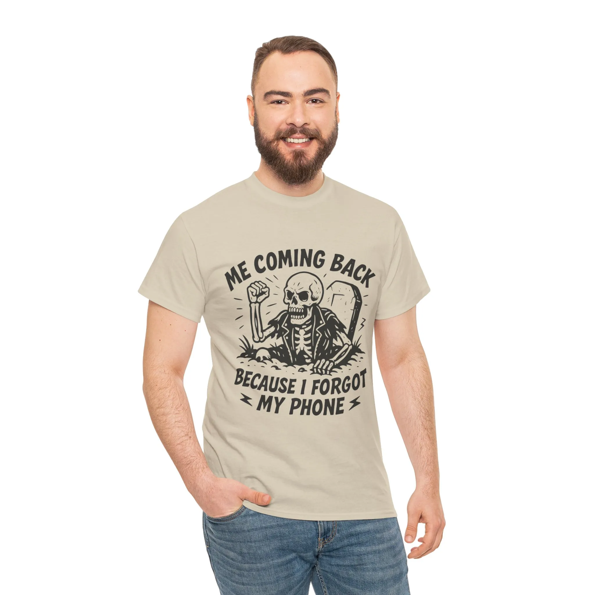Forgot My Phone T-Shirt, Funny Skeleton Coming Back From Grave Tee, Dark Humor Shirt for Men, Humor Tee, funny skull shirt - Image 8