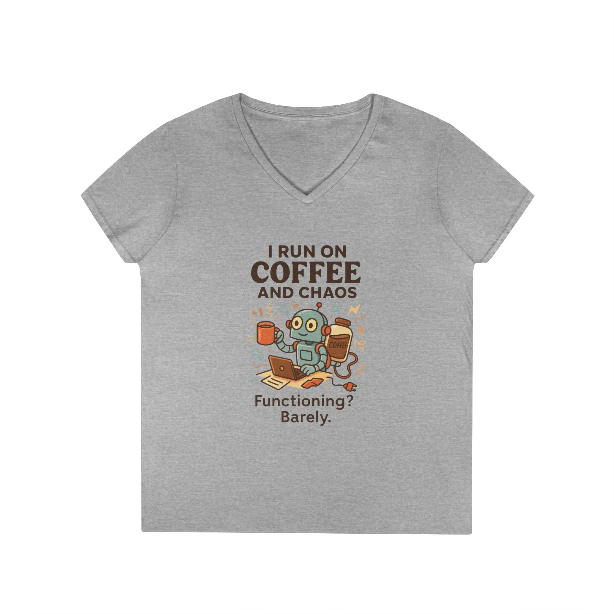 Funny Coffee and Chaos Ladies' V-Neck T-Shirt, Gift for Coffee Lovers, Quirky Tee, Casual Wear, Unique Humor Shirt, Work from Home Humor Tee - Image 7