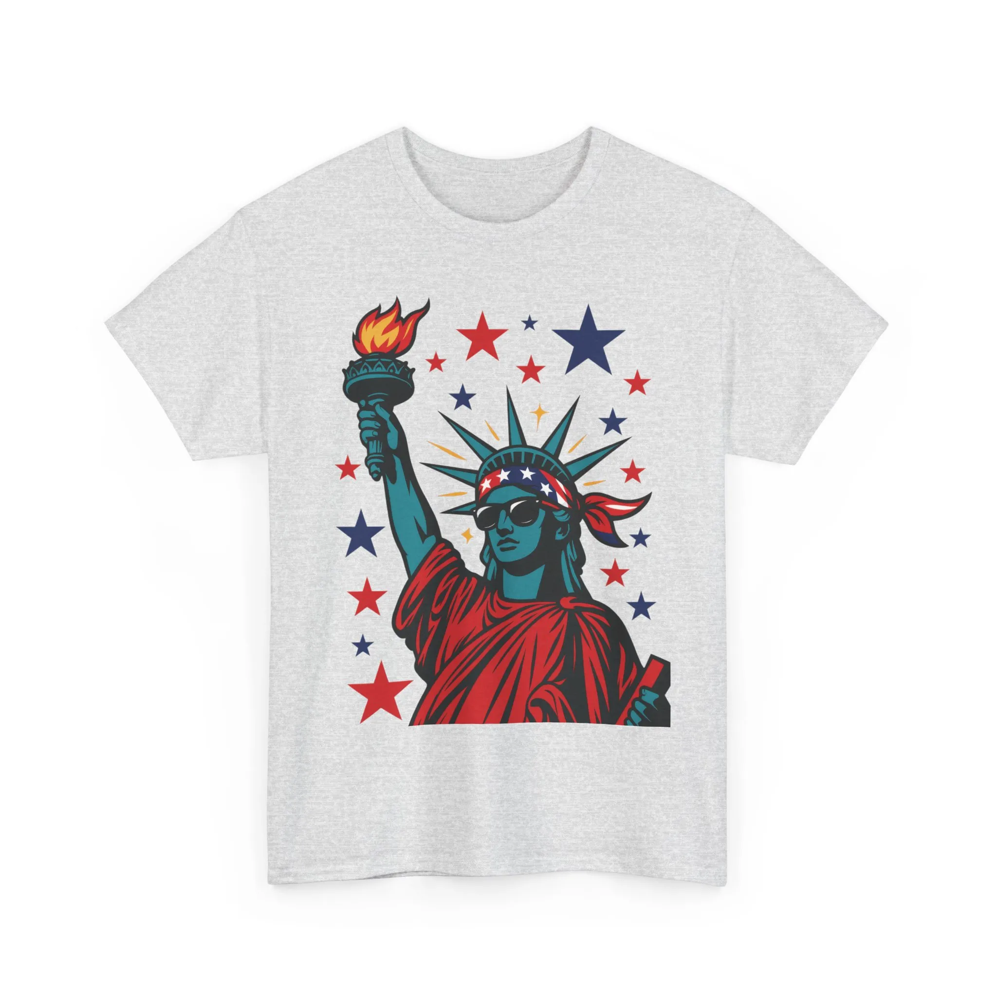 Lady Liberty Pop Art T-Shirt, Patriotic 4th of July Womens Tee, Retro USA Bandana Statue Shirt - Image 4