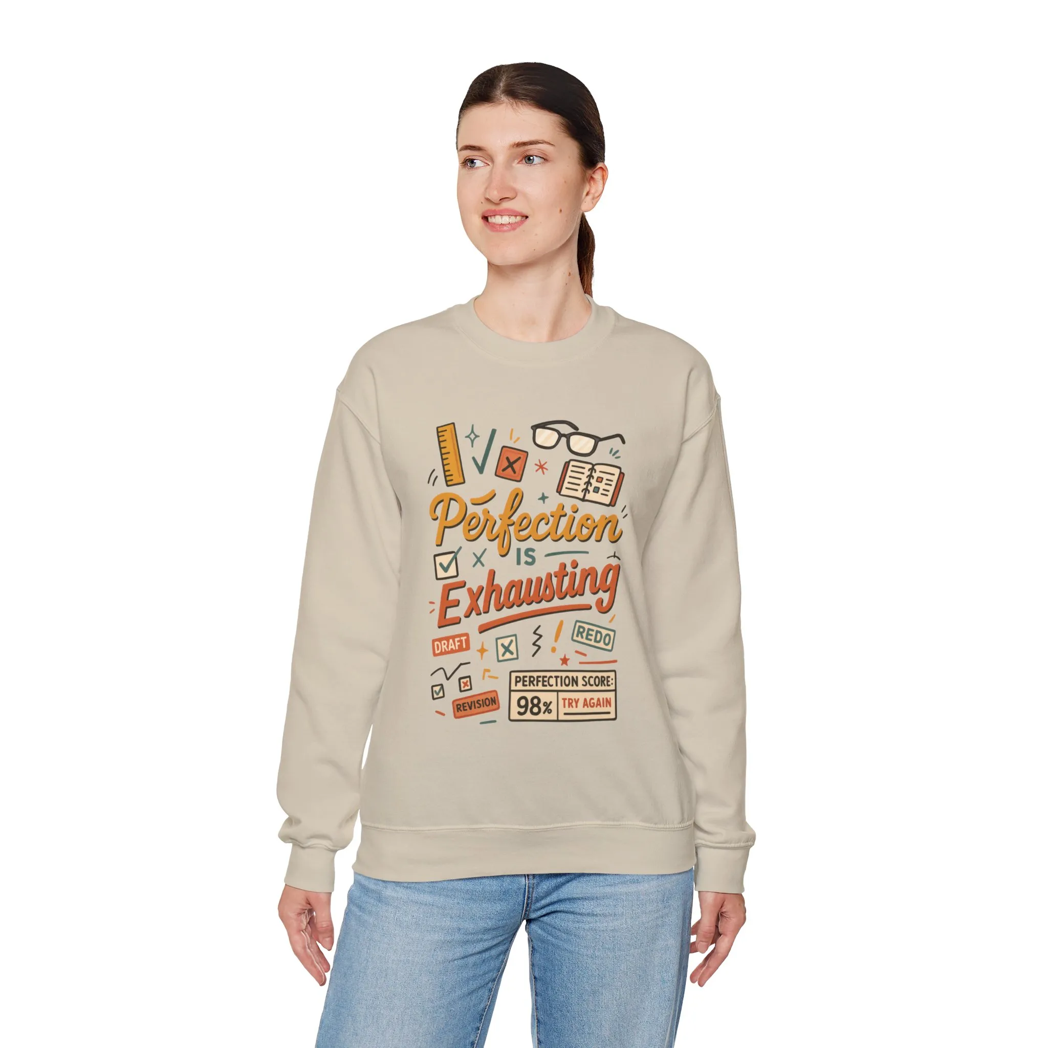 Exhausting Perfection Crewneck Sweatshirt, Funny Gift for Students, Cozy Unisex Sweater, Gift for Graduates, Motivational Apparel - Image 12