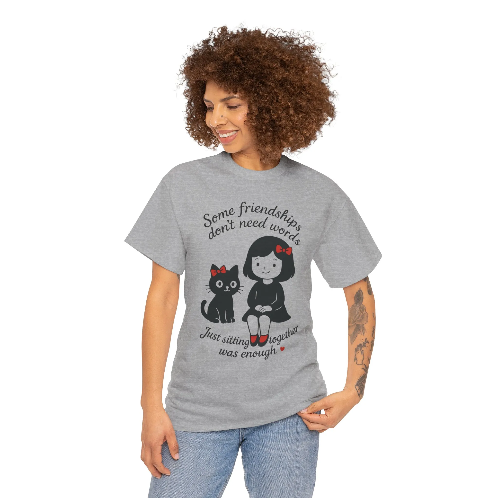 Cute Cat & Girl Graphic Tee, Playful Gift for Cat Lovers, Cat and Girl Design, Gift for Cat Owners, Women's Cotton T-Shirt - Image 17