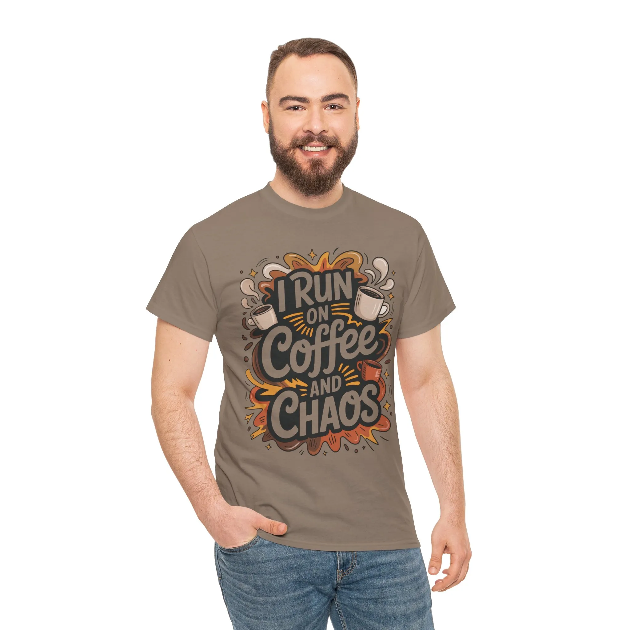 Run on Coffee and Chaos Tee, Unisex Cotton T-Shirt, Coffee Lover Gift, Casual Wear, Perfect for Relaxing Days - Image 28