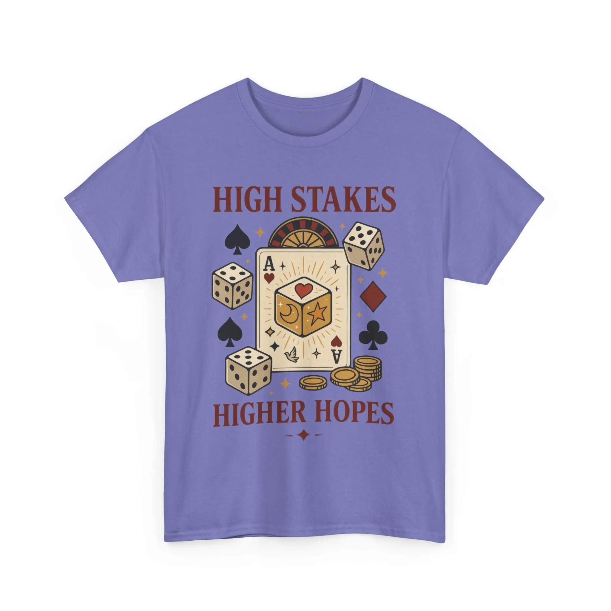 High Stakes, Higher Hopes Graphic Tee, Unisex Gambling Gift, Dice and Card Theme Shirt, Casual Wear, Game Night Apparel - Image 24