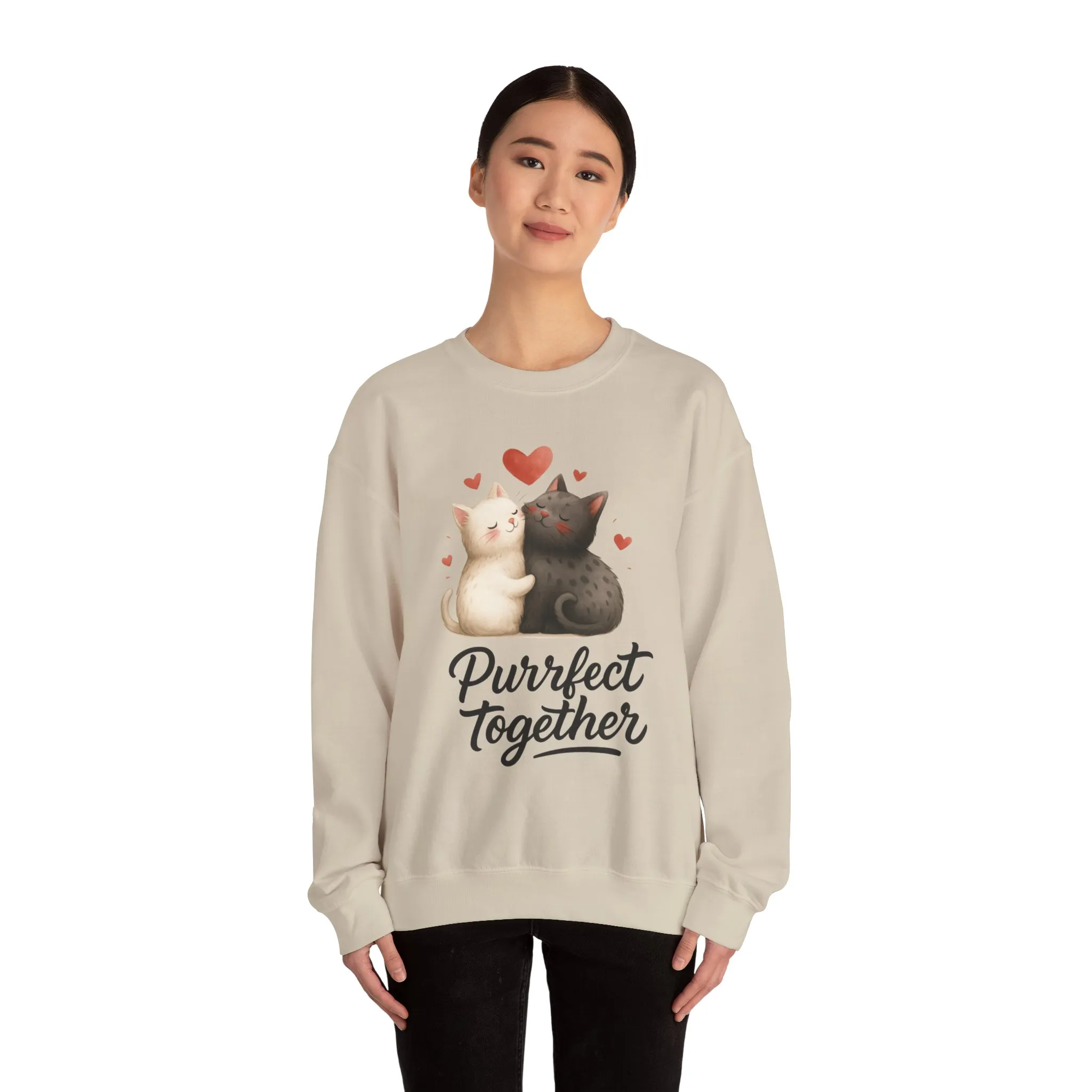 Cute Cat Couple Womens Sweatshirt, Purrfect Together Sweater, Gift for Cat Lovers, Cozy Crewneck for Valentine's Day, Animal Lover Apparel - Image 29