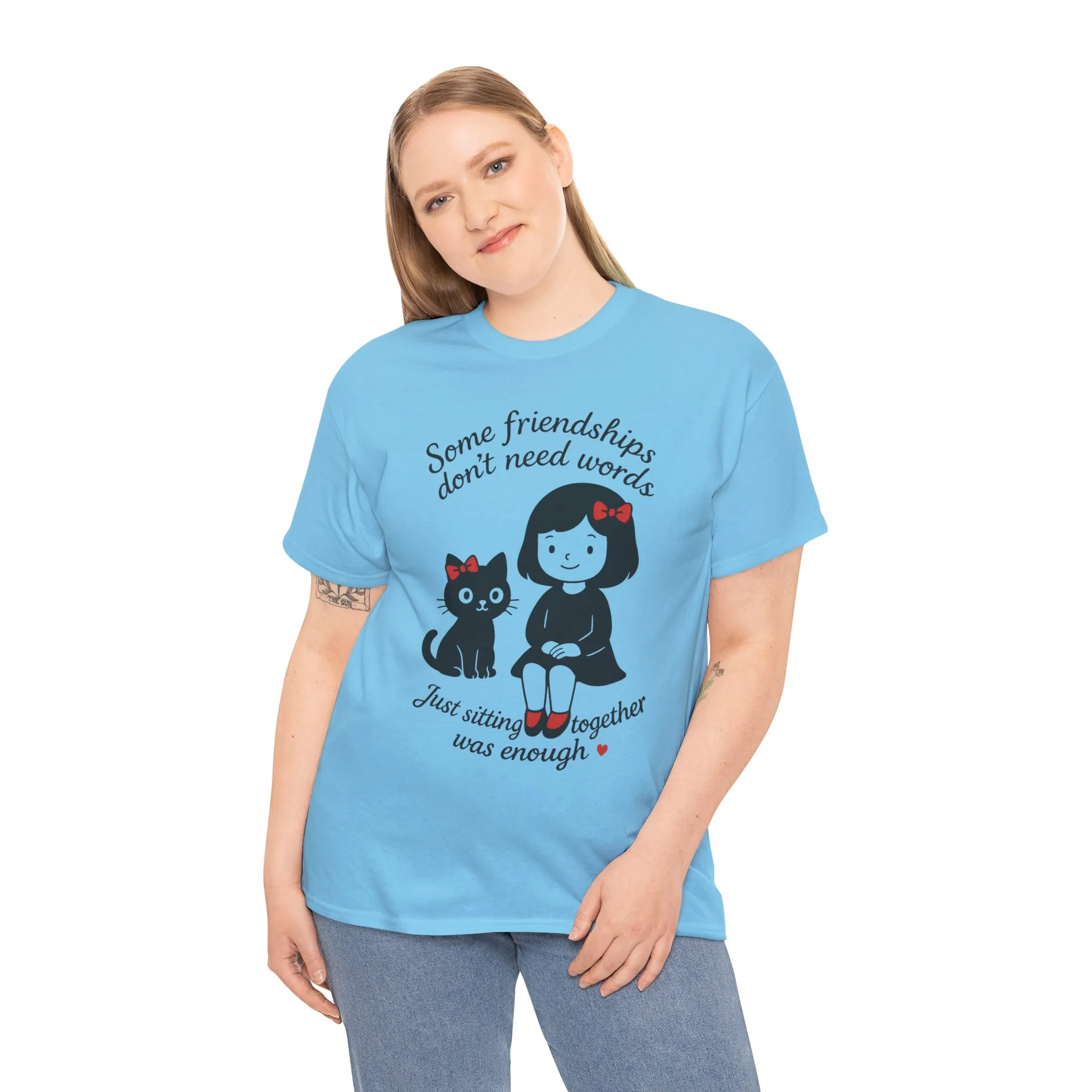 Cute Cat & Girl Graphic Tee, Playful Gift for Cat Lovers, Cat and Girl Design, Gift for Cat Owners, Women's Cotton T-Shirt - Image 30