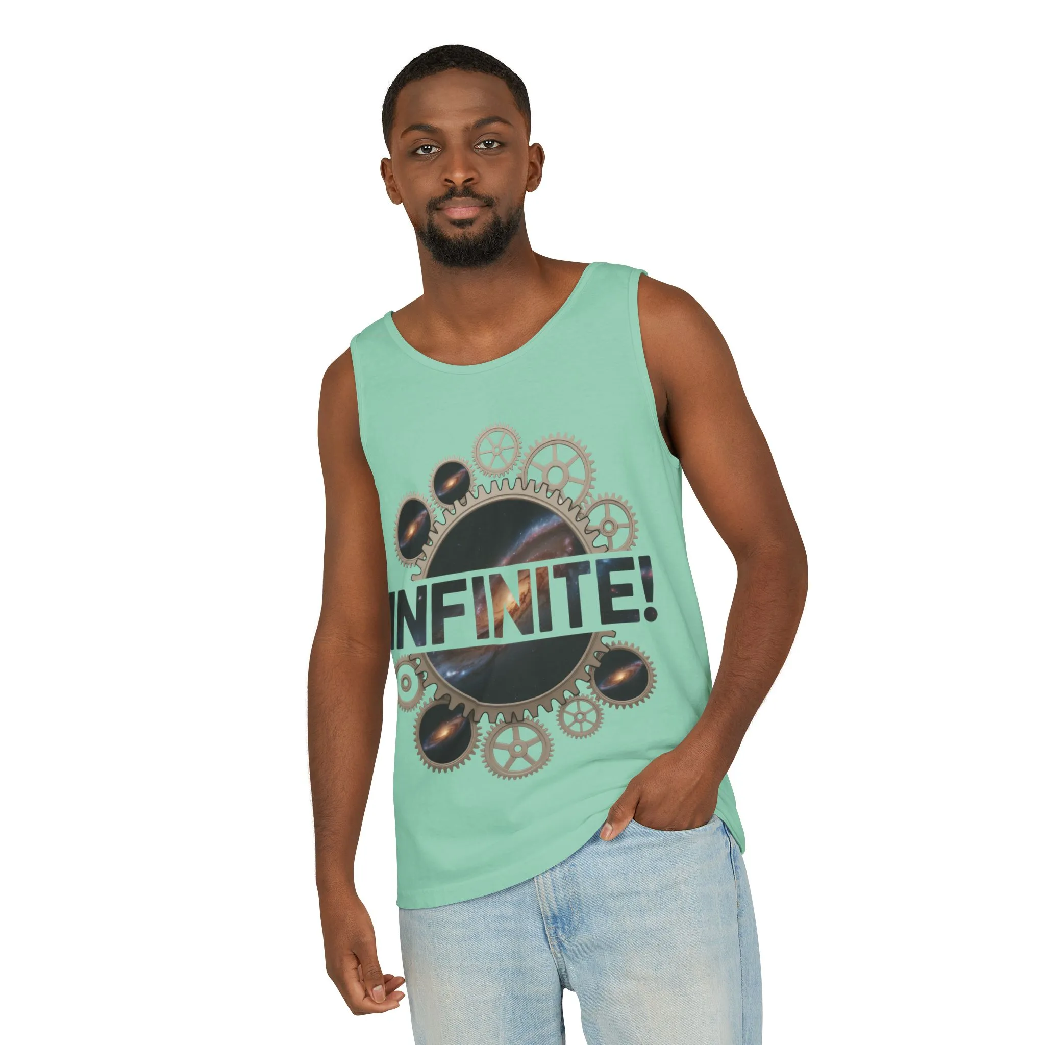 Men's INFINITE! Steampunk Space Gears T-Shirt, Cosmic Mechanical Design Tee for Sci-Fi & Engineering Lovers, Workout Shirt - Image 11