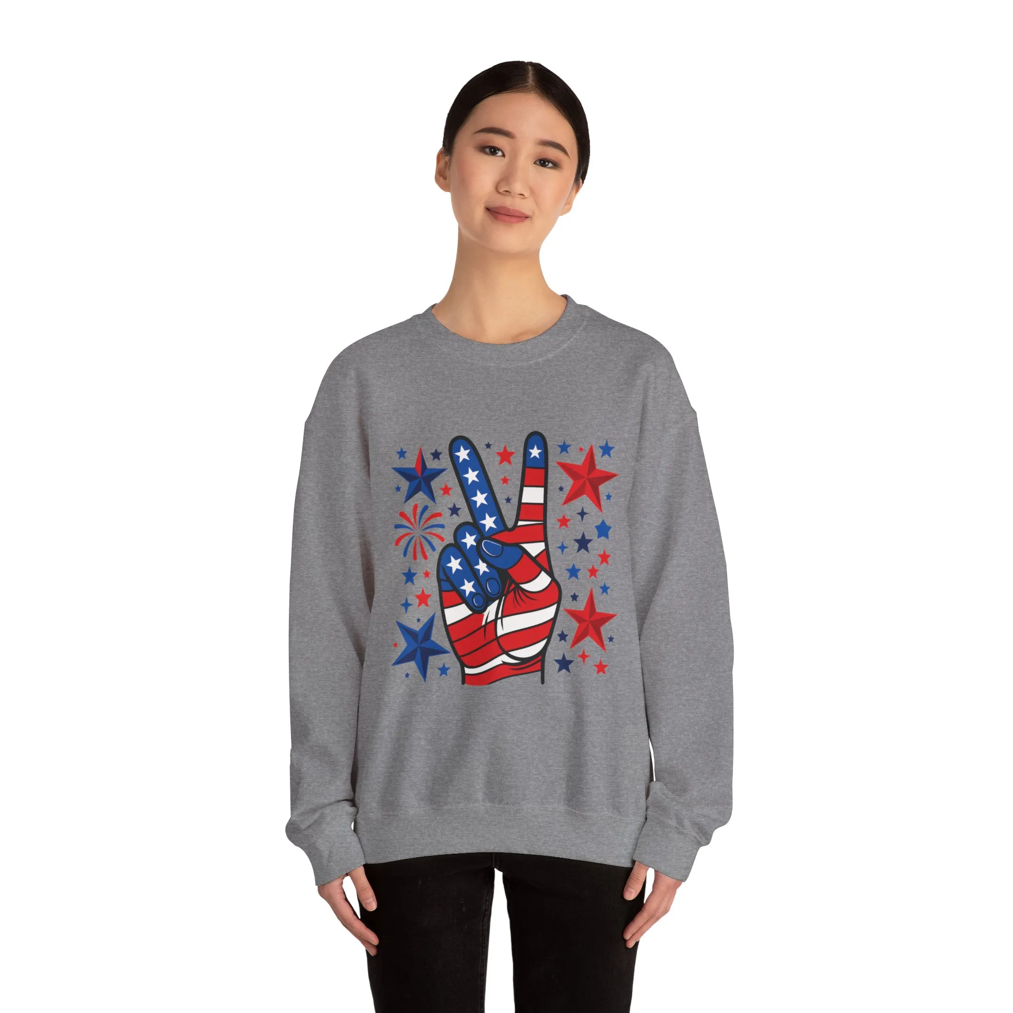 Patriotic Peace Crewneck Sweatshirt - Unisex Heavy Blend, 4th of July Clothing, Peace Sign Design, Casual Wear, Gift for Him/Her - Image 18