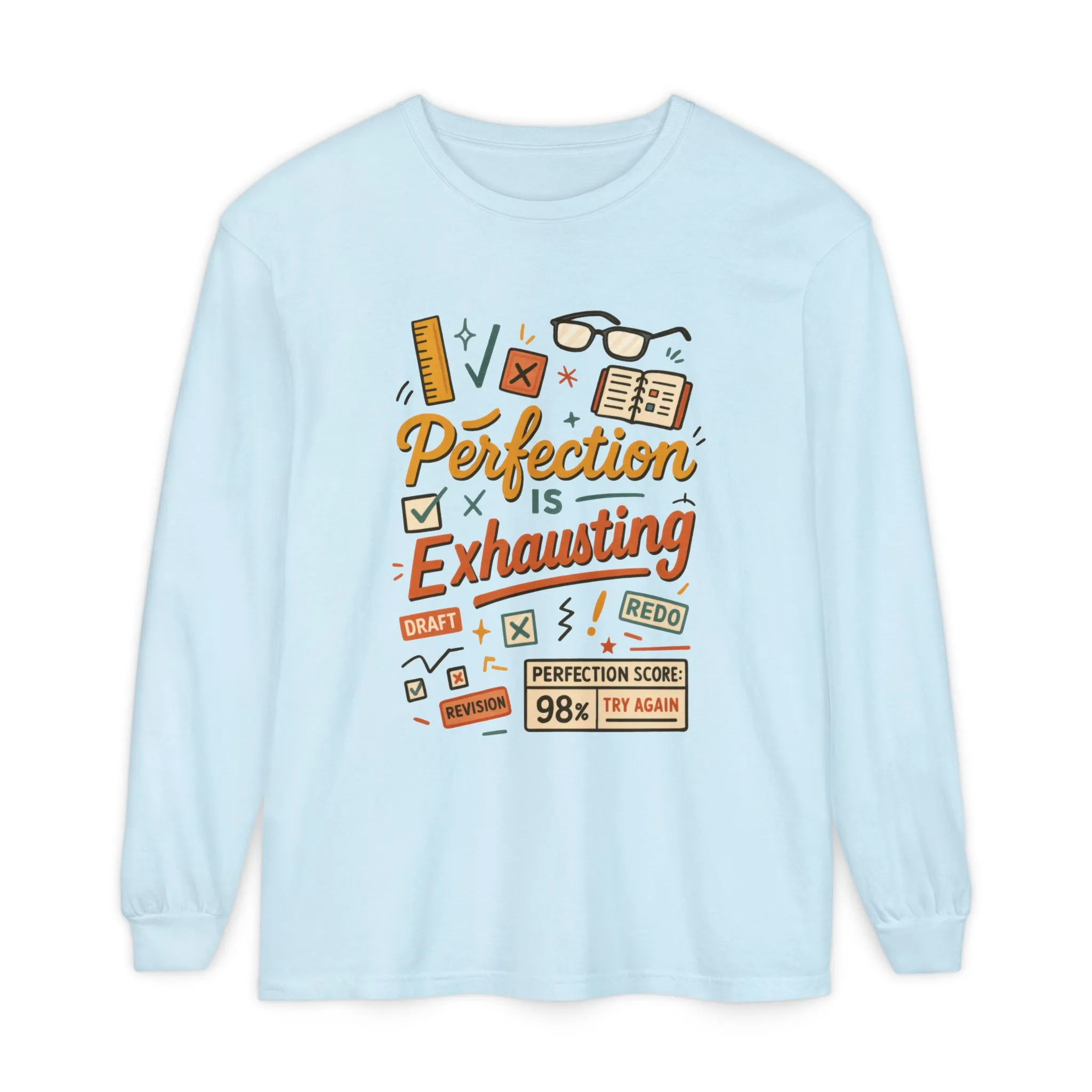 Stress Relief Long Sleeve Tee, Perfect for Perfectionists, Humorous Gift, Back-to-School, Gift for Graduates, Motivational Apparel - Image 7