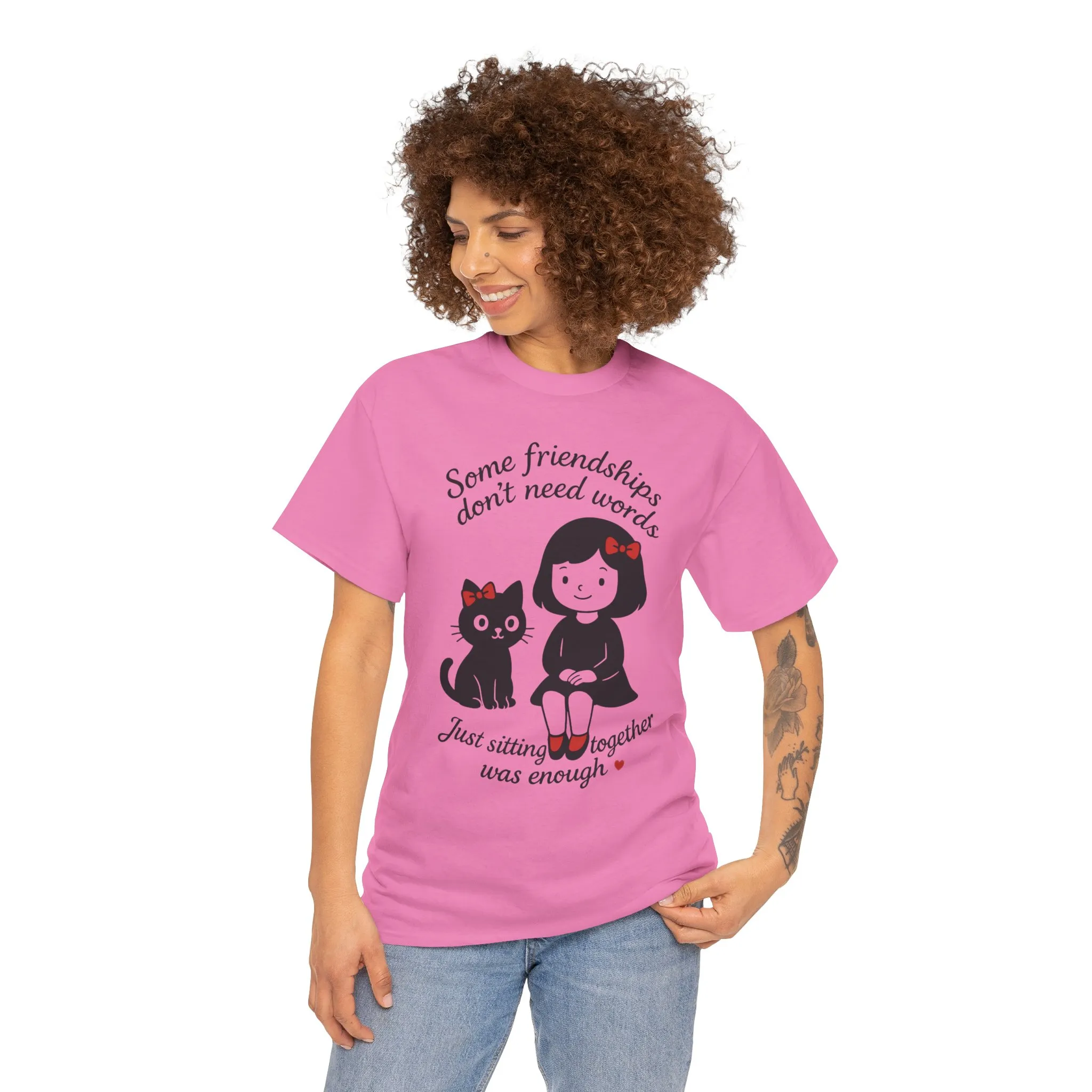 Cute Cat & Girl Graphic Tee, Playful Gift for Cat Lovers, Cat and Girl Design, Gift for Cat Owners, Women's Cotton T-Shirt - Image 35
