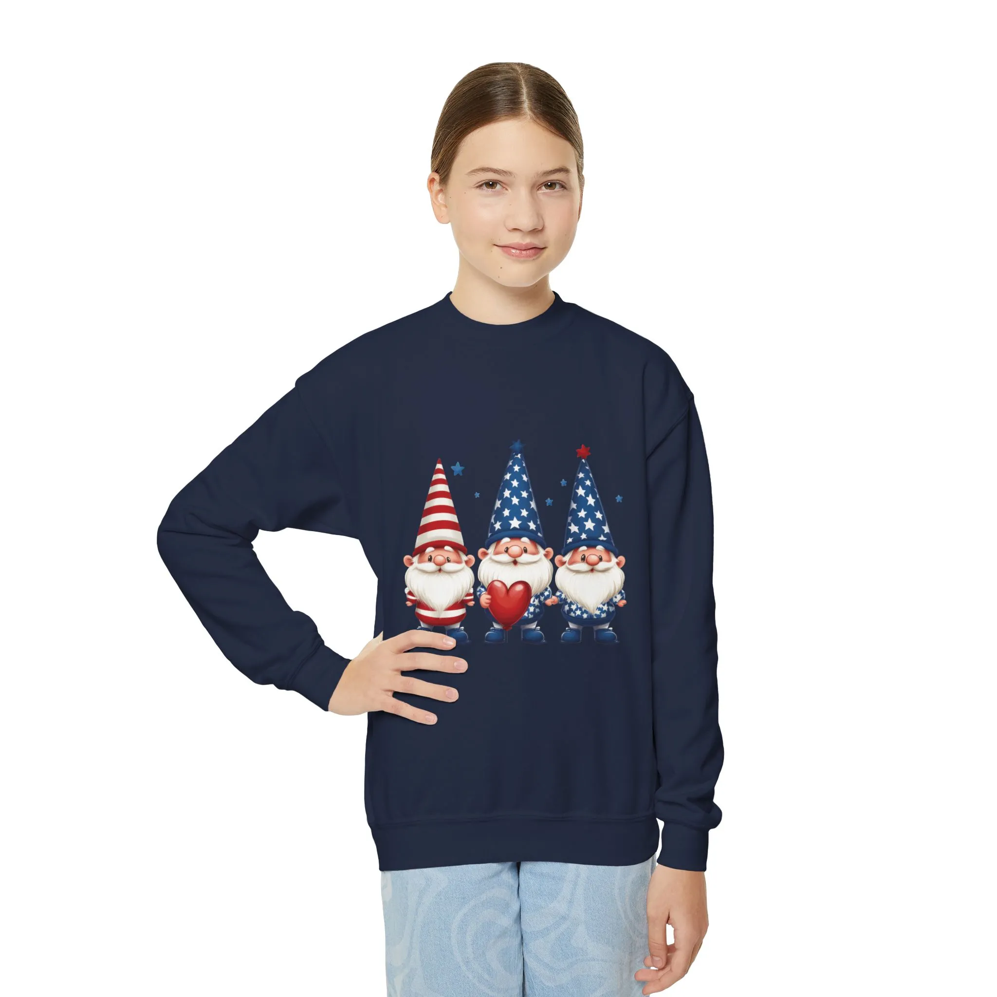 Patriotic Gnome Youth Crewneck Sweatshirt, 4th of July Sweatshirt, Cute Gnome Pullover, Summer Camp Outfit, Kids Holiday Apparel - Image 16