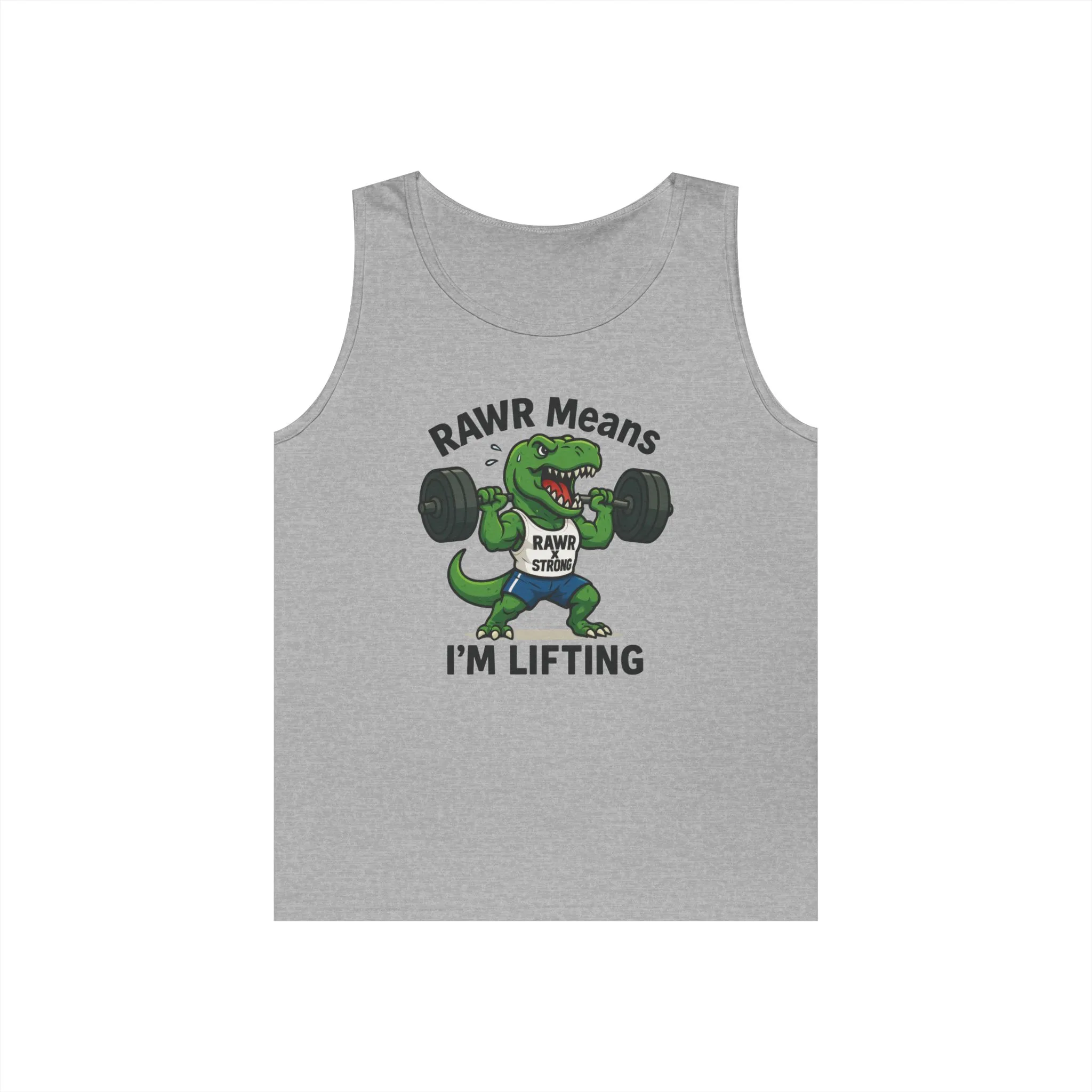 RAWR Gym Tank for Men, Funny Dinosaur Lifting Tee, Workout Dino Fitness Gift, Barbell Humor Tank Top for Men, Motivational Tank, Activewear - Image 2