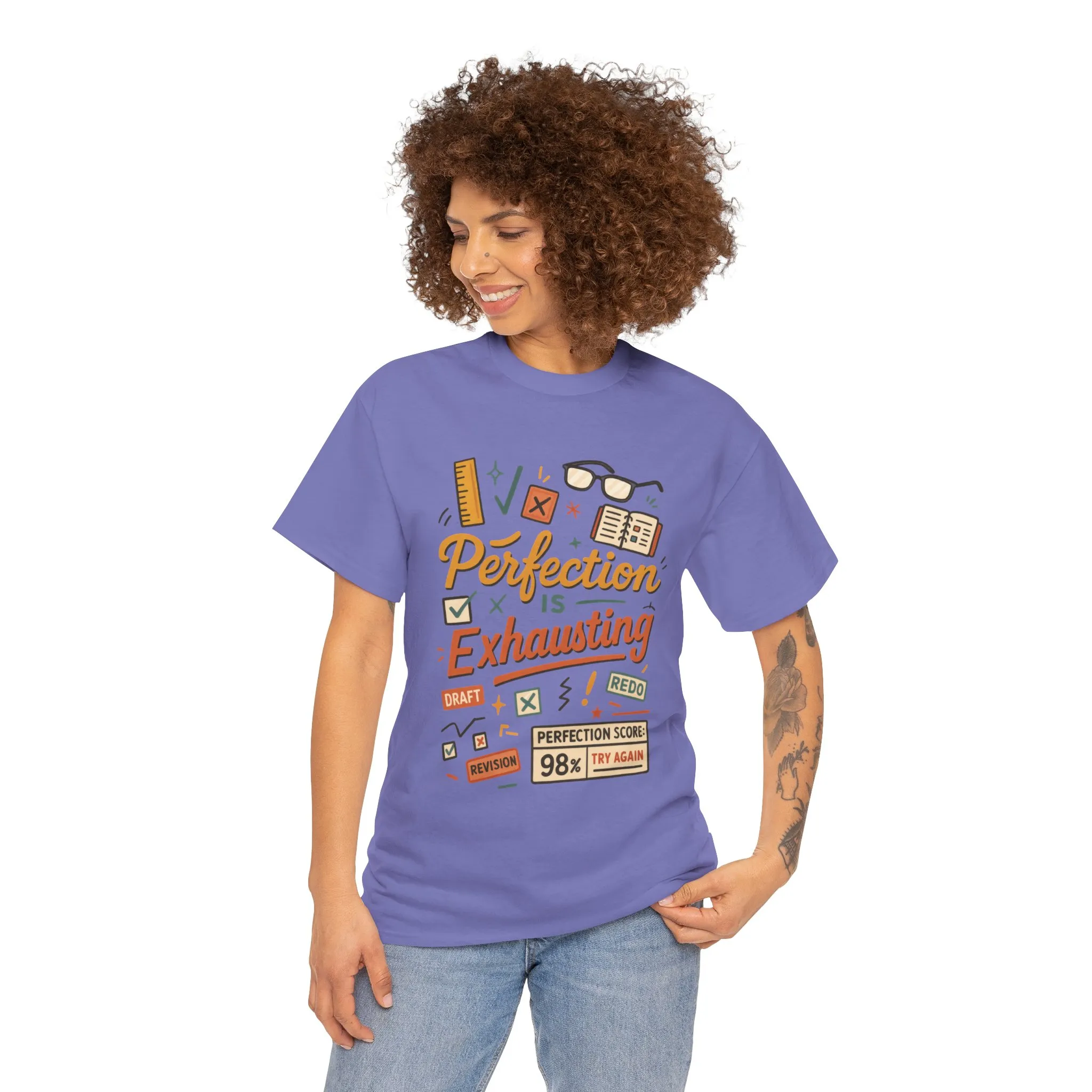 Perfection is Exhausting Tee, Funny T-Shirt for Students, Relaxed Fit Unisex Top, Gift for Graduates, Motivational Apparel, Casual Wear - Image 22