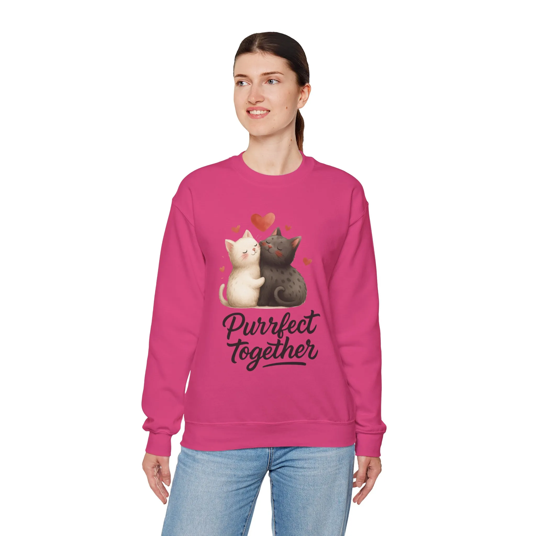 Cute Cat Couple Womens Sweatshirt, Purrfect Together Sweater, Gift for Cat Lovers, Cozy Crewneck for Valentine's Day, Animal Lover Apparel - Image 27