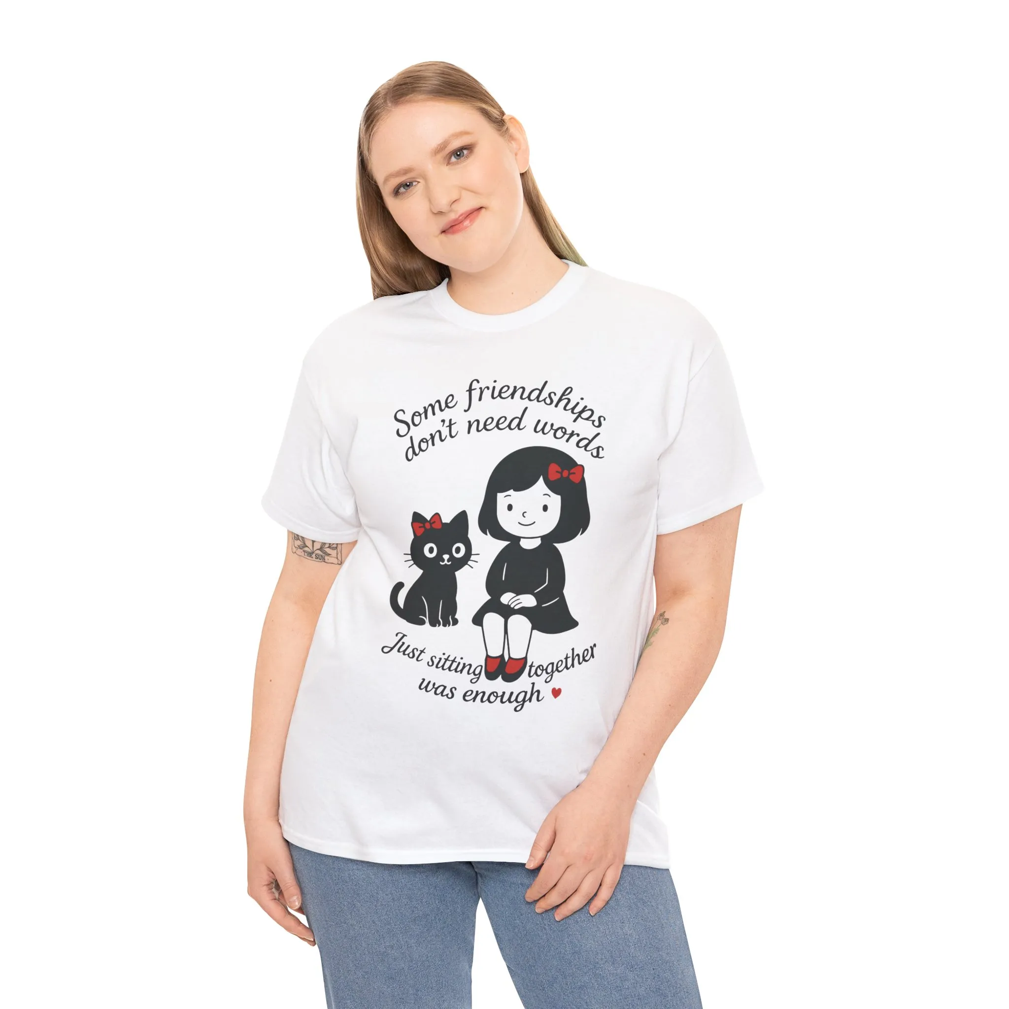 Cute Cat & Girl Graphic Tee, Playful Gift for Cat Lovers, Cat and Girl Design, Gift for Cat Owners, Women's Cotton T-Shirt - Image 6