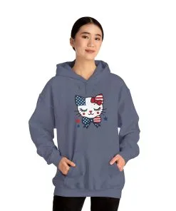 Cute Cat Patriot Womens Hoodie, Womens Heavy Blend Sweatshirt, Gift for Cat Lovers, 4th of July Apparel, Perfect for Independence Day