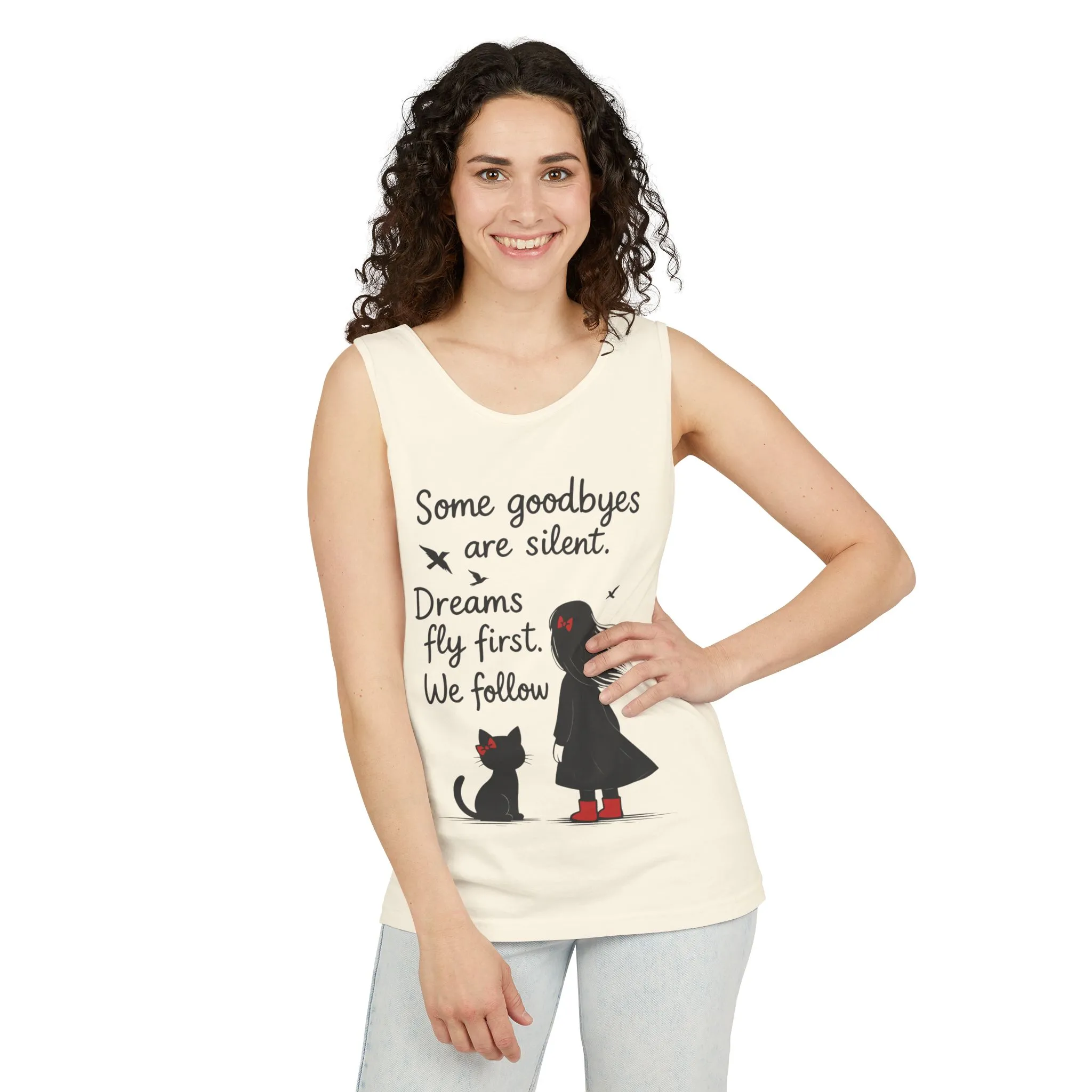 Minimalist Tank Top, Womens Tank, Girl & Cat Art Print, Emotional Lightweight Summer Shirt, Inspirational Apparel, Cat Lover Gift - Image 33