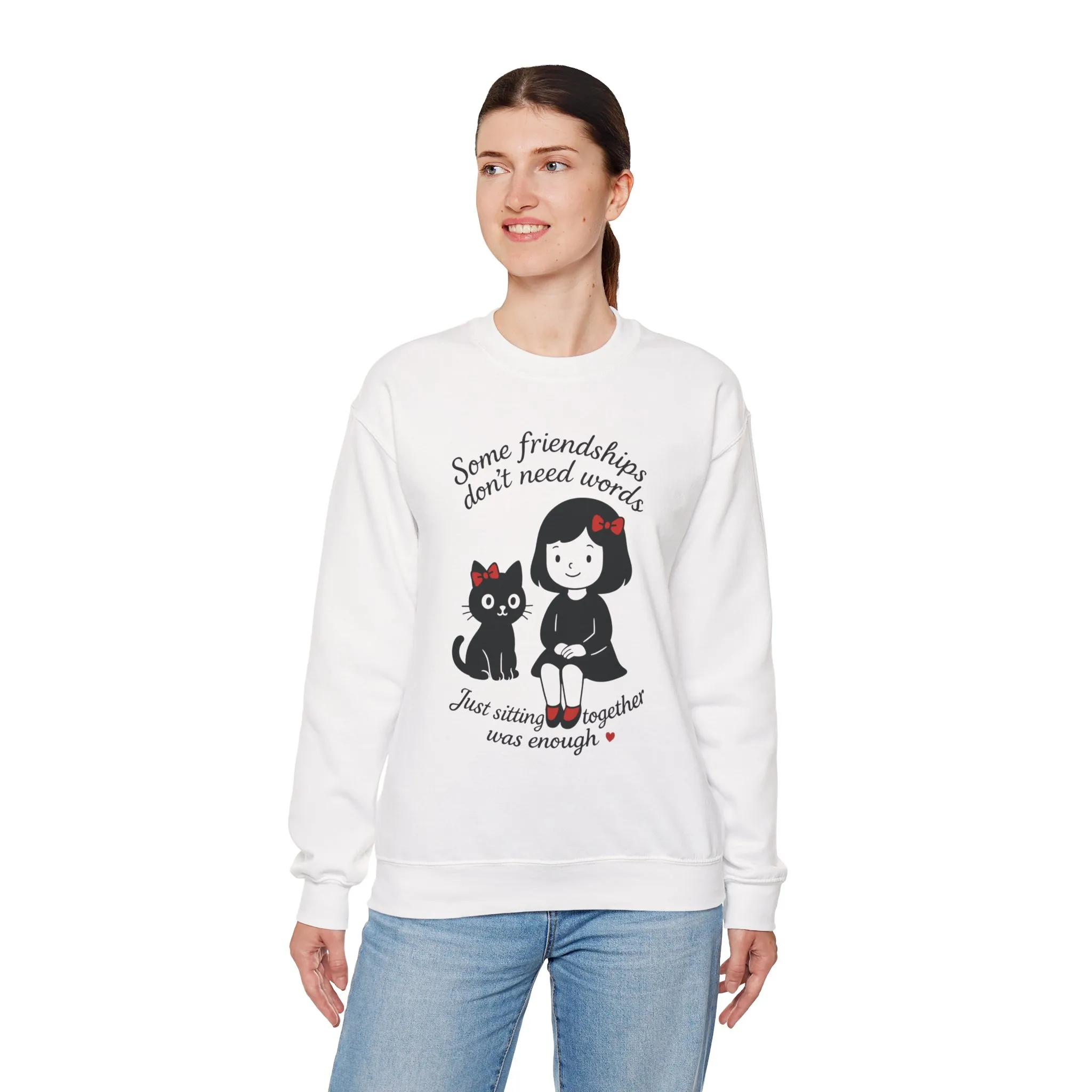 Friendship Womens Sweatshirt - Cozy Womens Crewneck with Cute Cat Design, Perfect Gift for Cat Lovers, Friendship Day, Casual Wear - Image 6
