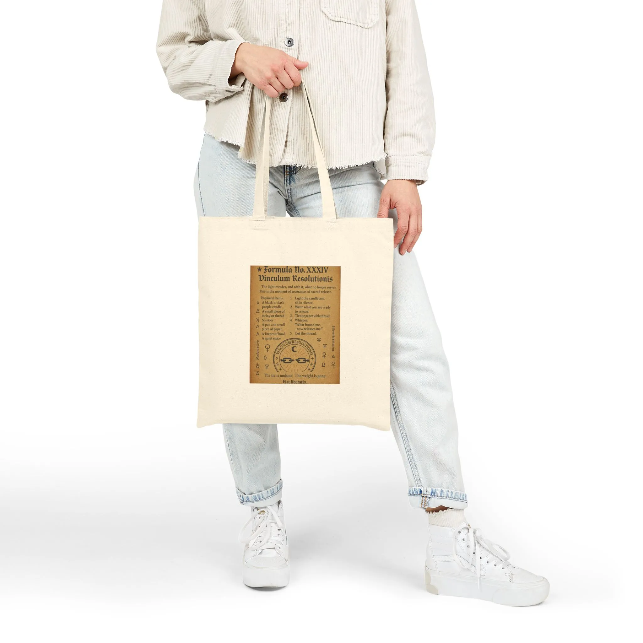 Ancient Grimoire Style Tote Bag, Last Quarter Moon Spell, Letting Go Ritual, Boho Style Tote, Natural Canvas Bag, Unique Gift - Image 3