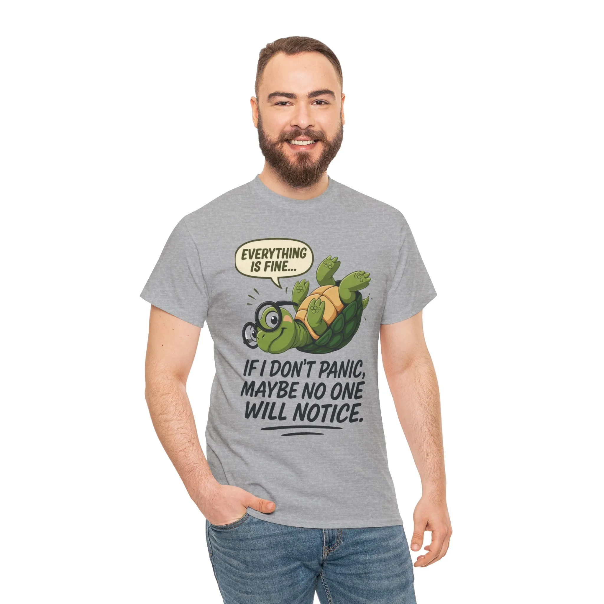Everything is Fine Turtle Tee, Funny Unisex Cotton Tee, Cute Animal Shirt, Social Anxiety Joke, Great for Humor, Positive message t-shirt - Image 4