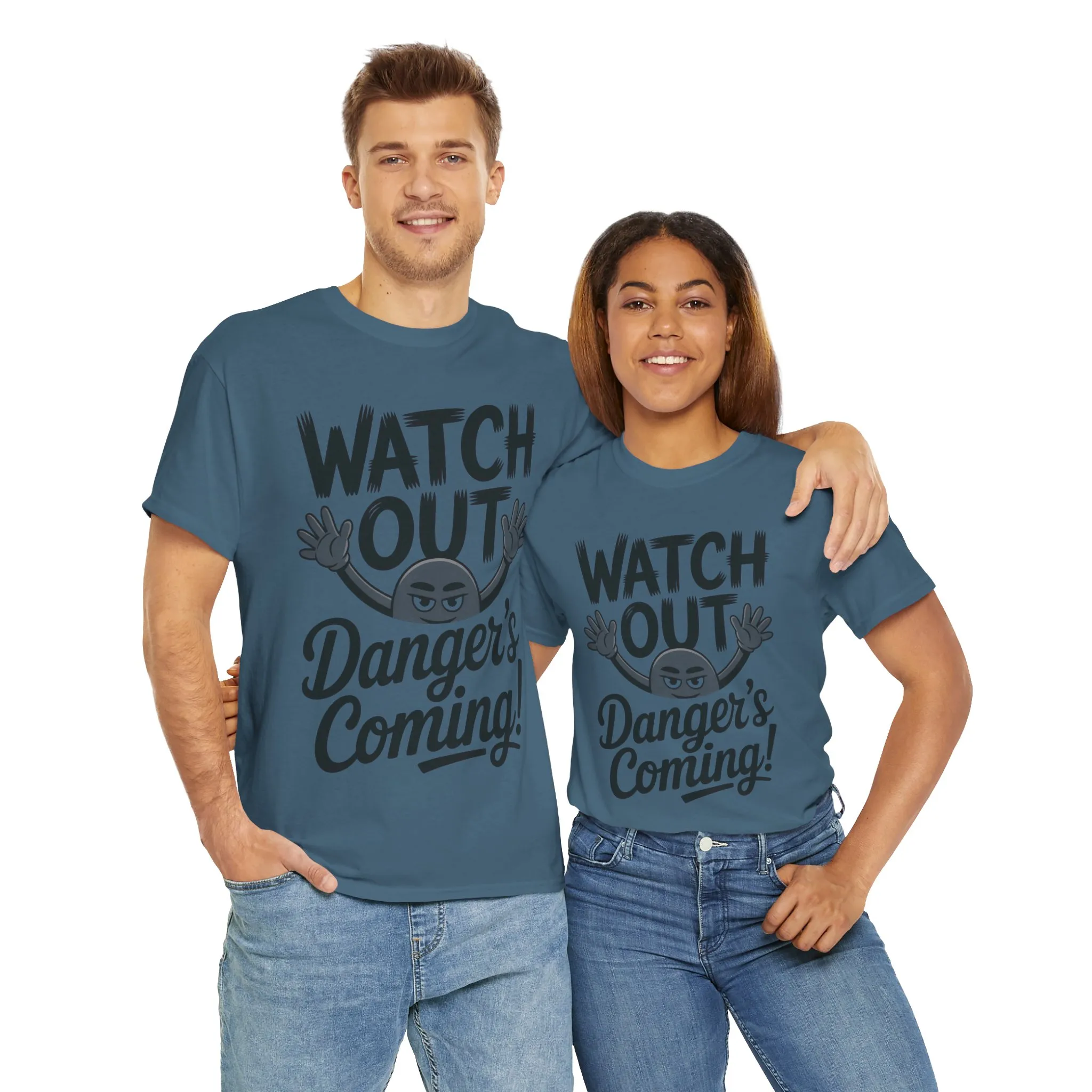 Funny "Watch Out" Cartoon Character T-Shirt, Sketch Style Unisex Heavy Cotton Tee, Minimalist Humorous Graphic Tee, Gift for Him/Her - Image 26