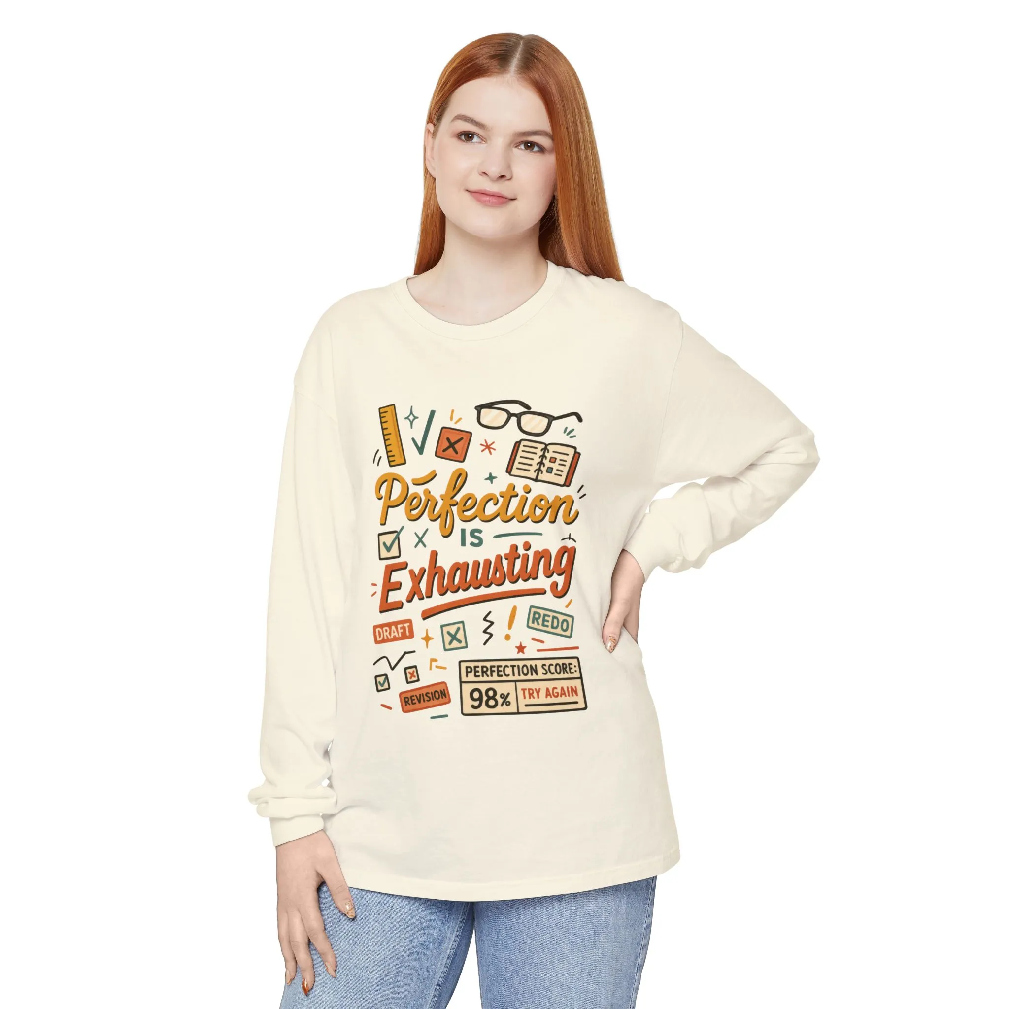 Stress Relief Long Sleeve Tee, Perfect for Perfectionists, Humorous Gift, Back-to-School, Gift for Graduates, Motivational Apparel - Image 3